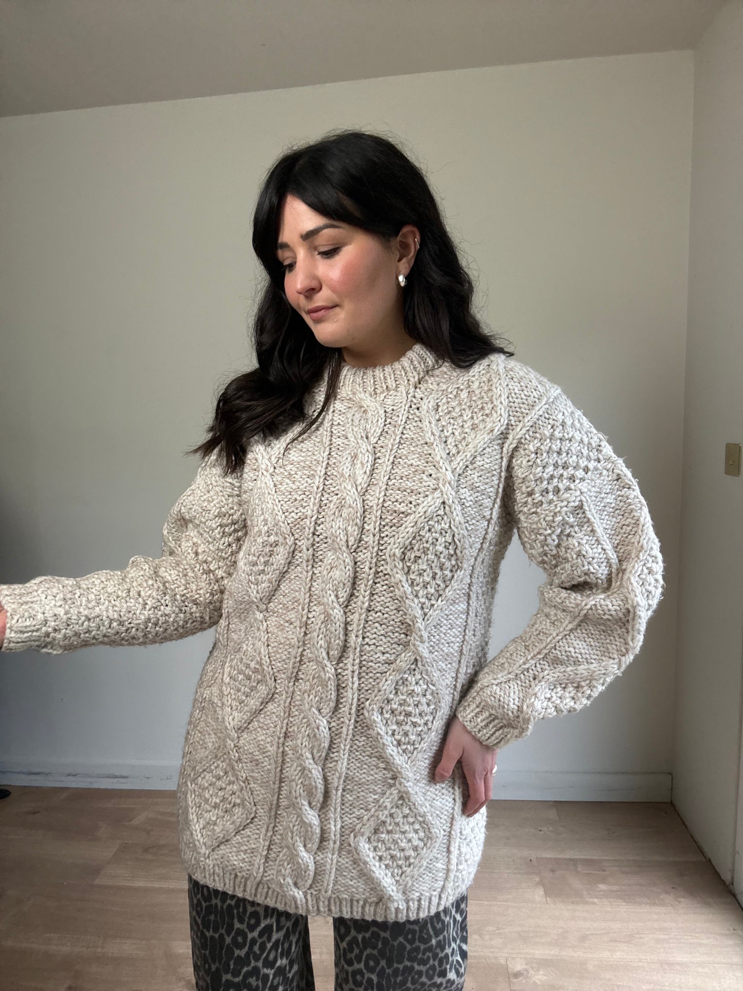 Handknit Cable Chunky Jumper, L/XL