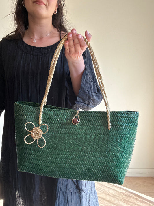 Handmade Woven Shoulder Basket Bag, One Size