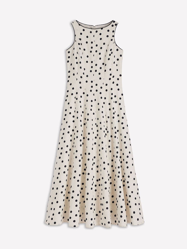 NEW Boden Linen & Cotton Polka Dot Dress, 16R