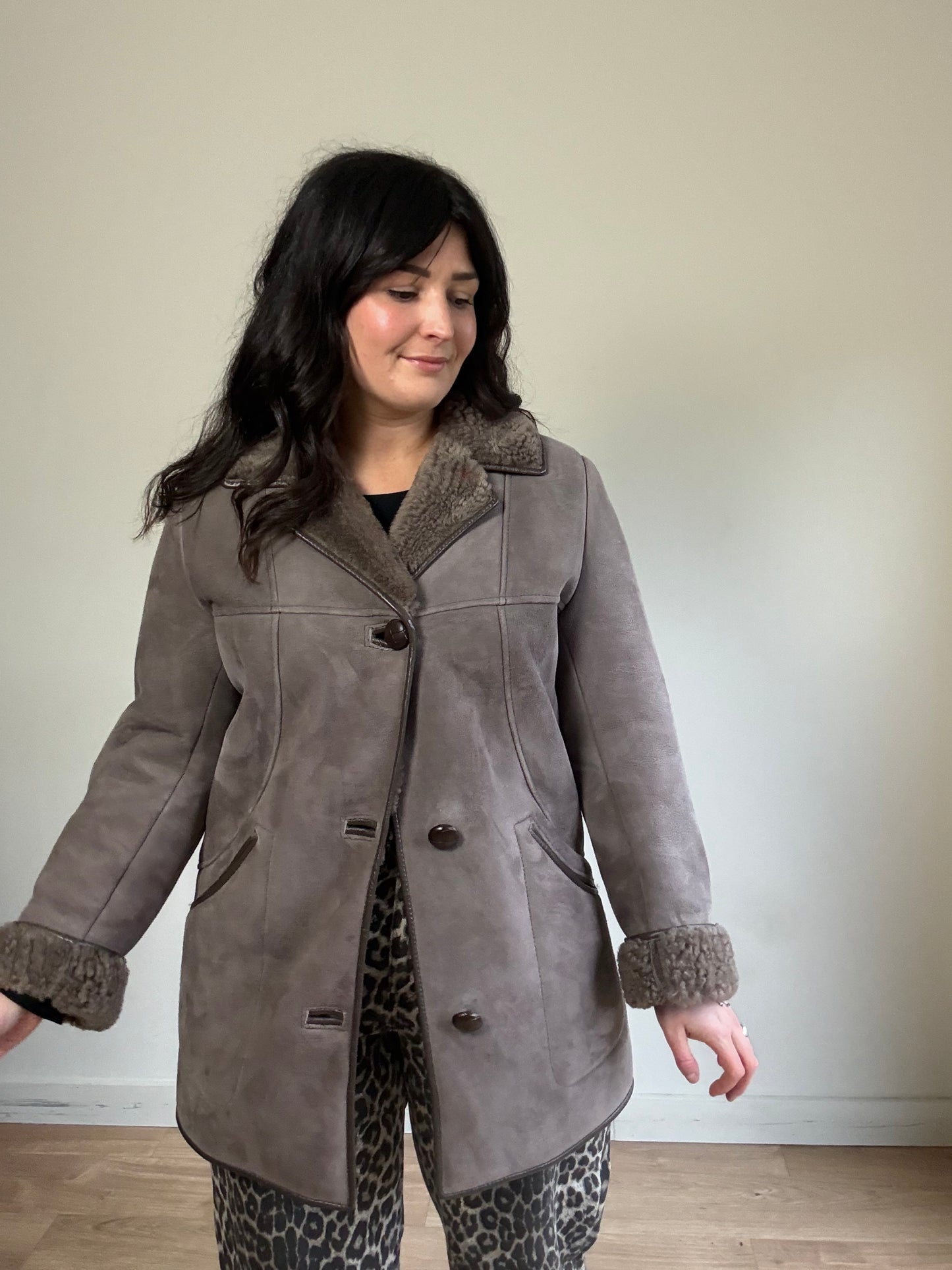 Vintage Genuine Shearling & Suede Coat, M/L