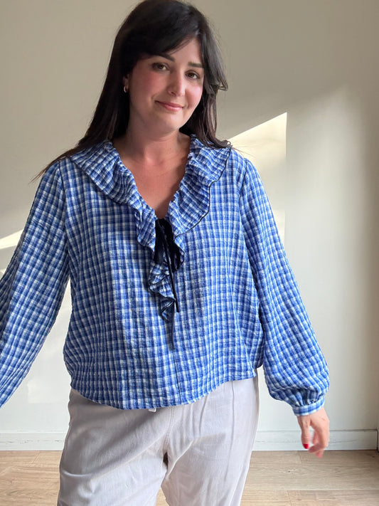 Zara Gingham Frill Blouse, L