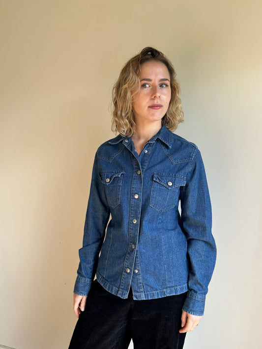 Vintage Western Style Denim Shirt - Size S