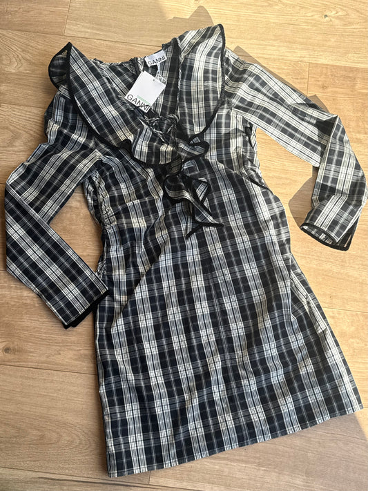 Ganni (NEW) Check Ruffle Mini Dress, 10-12