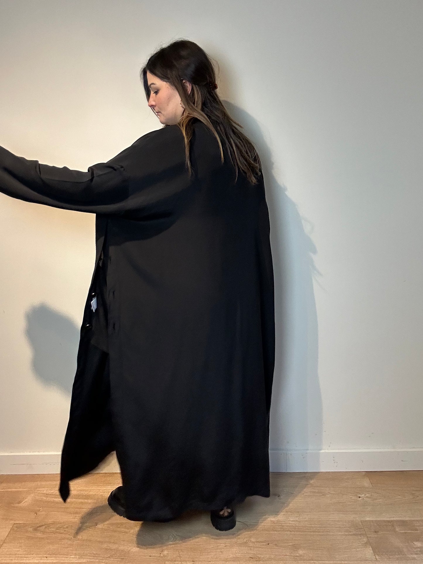 Totokaelo Black Silk Duster Coat - One Size