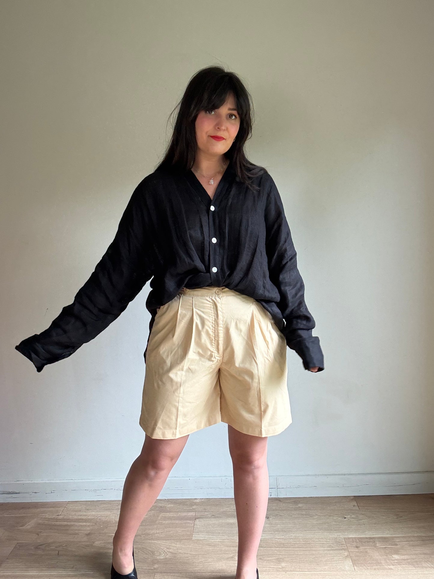 Vintage Cotton Mix Pleat Front Shorts, 12-14