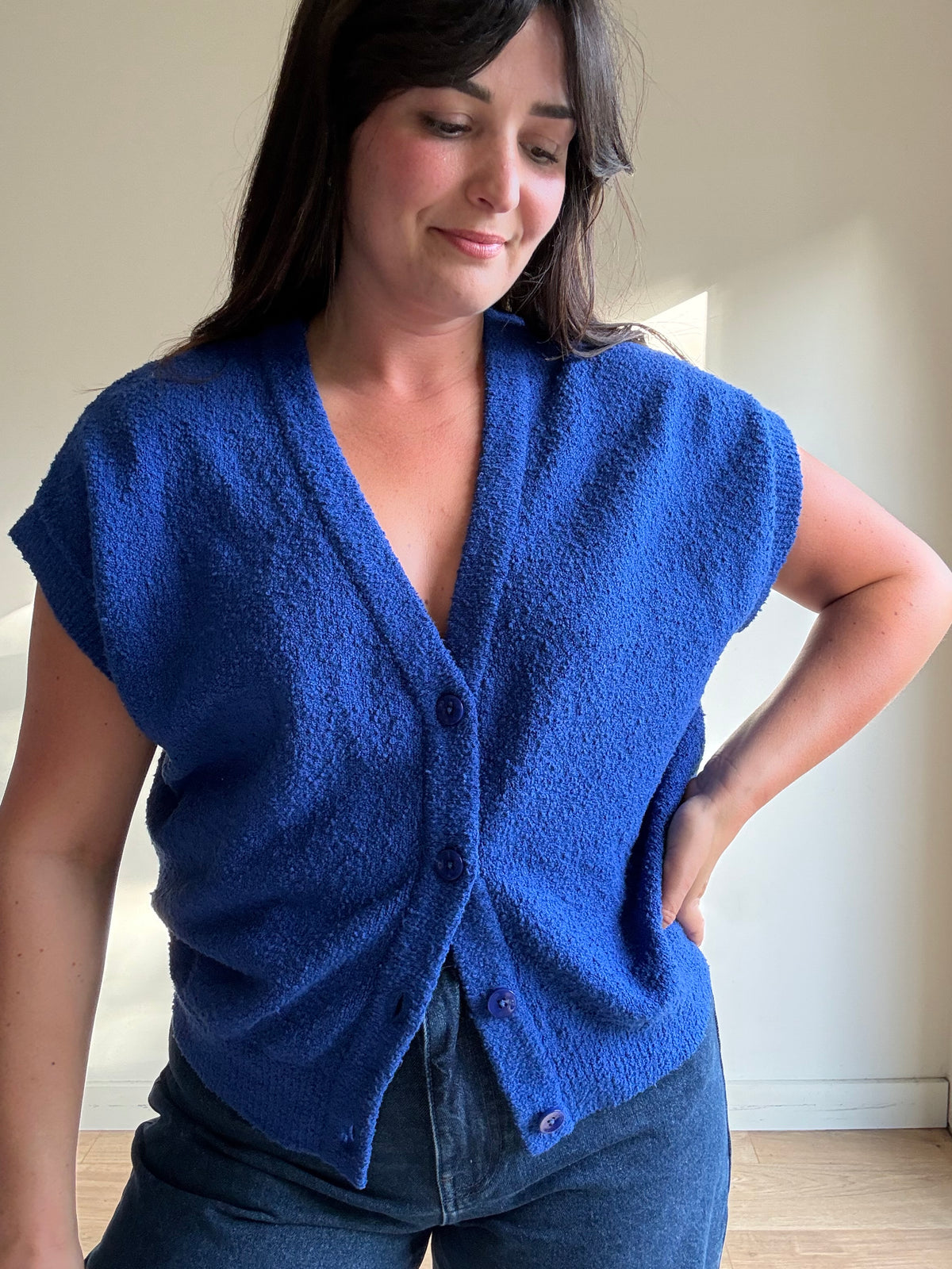 Bright Blue Boucle Cardigan, M