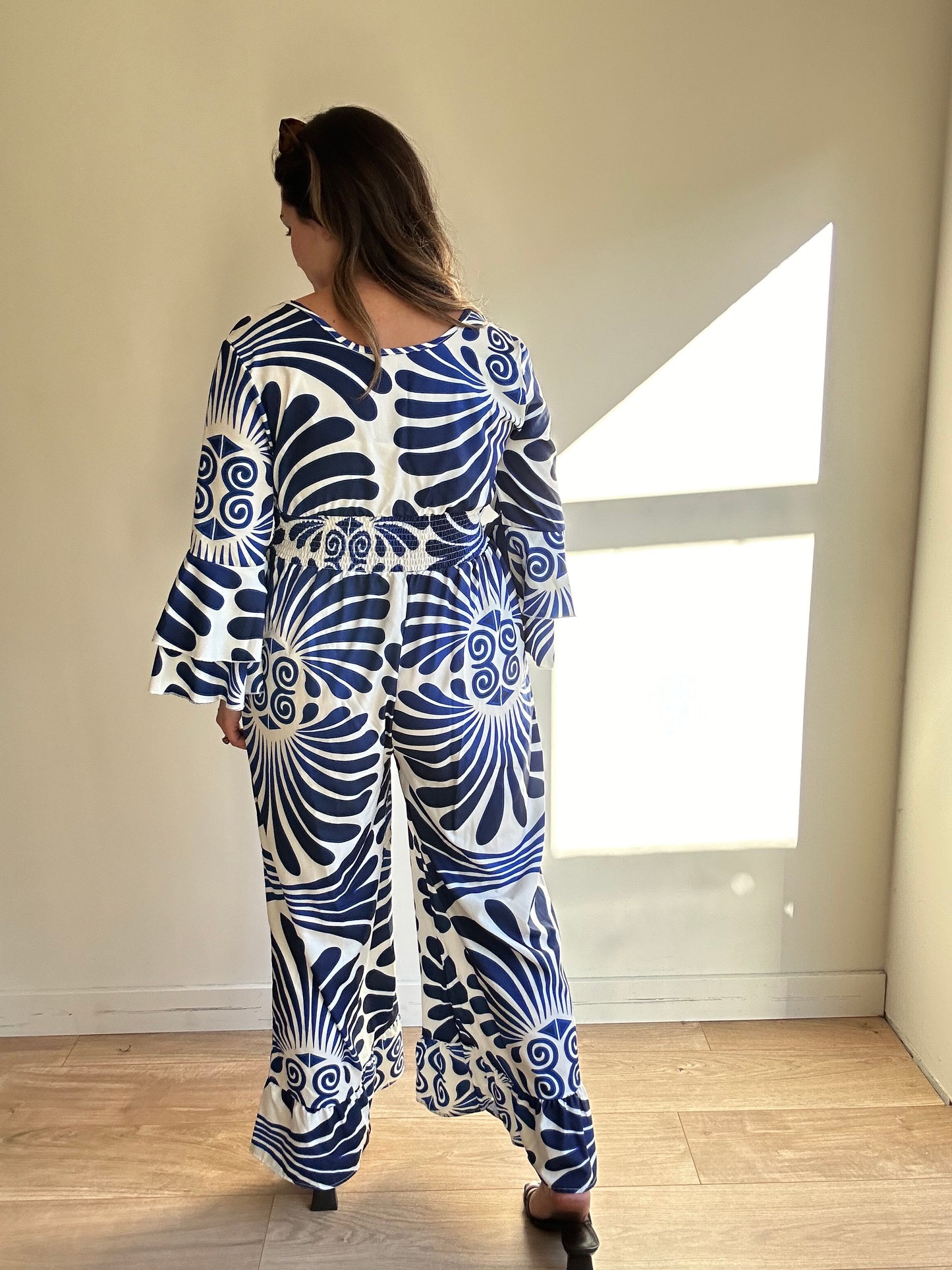 Bright Blue Printed Jumpsuit - Size S