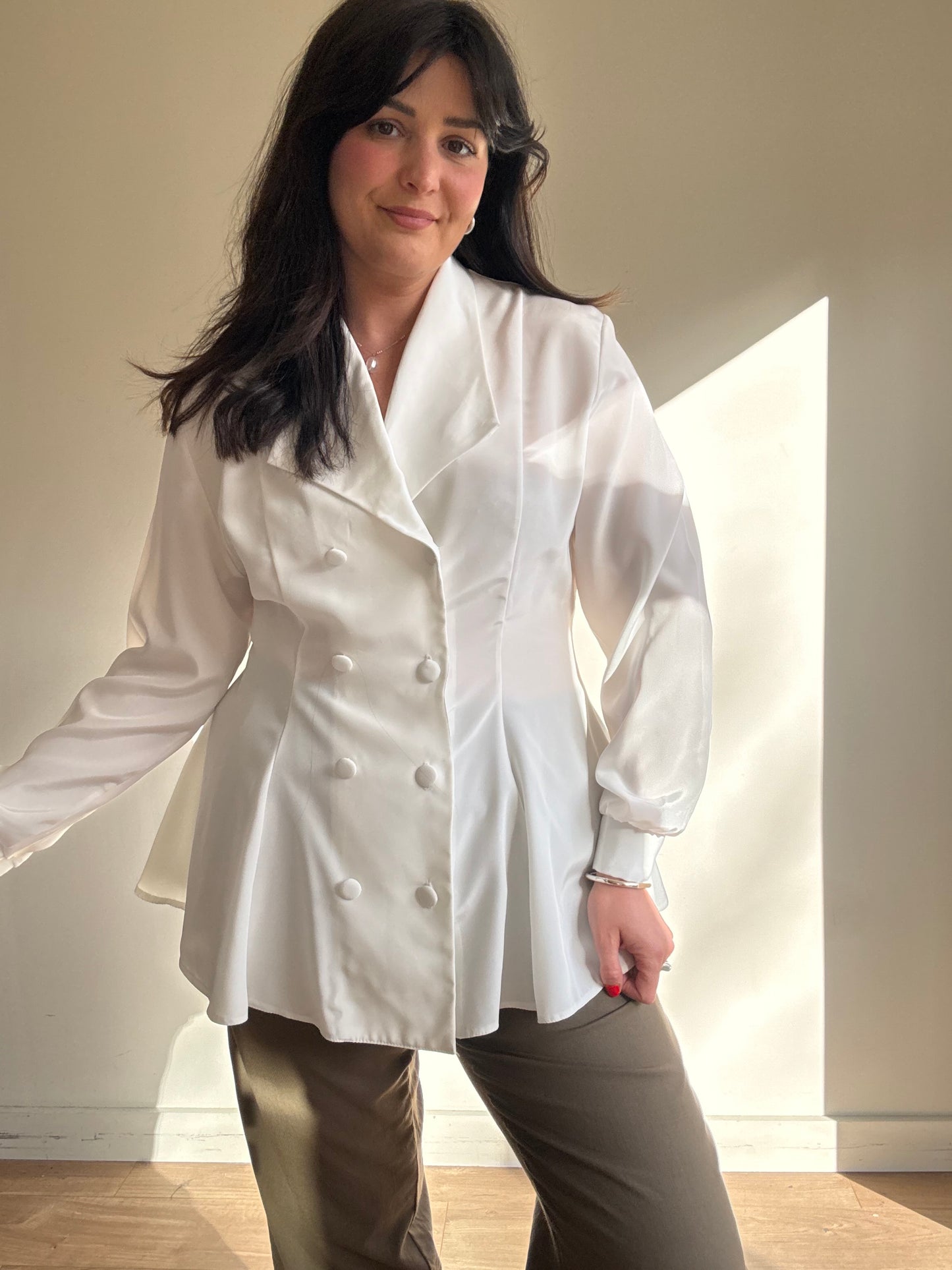 Vintage Button Up Tie Back Blouse, L