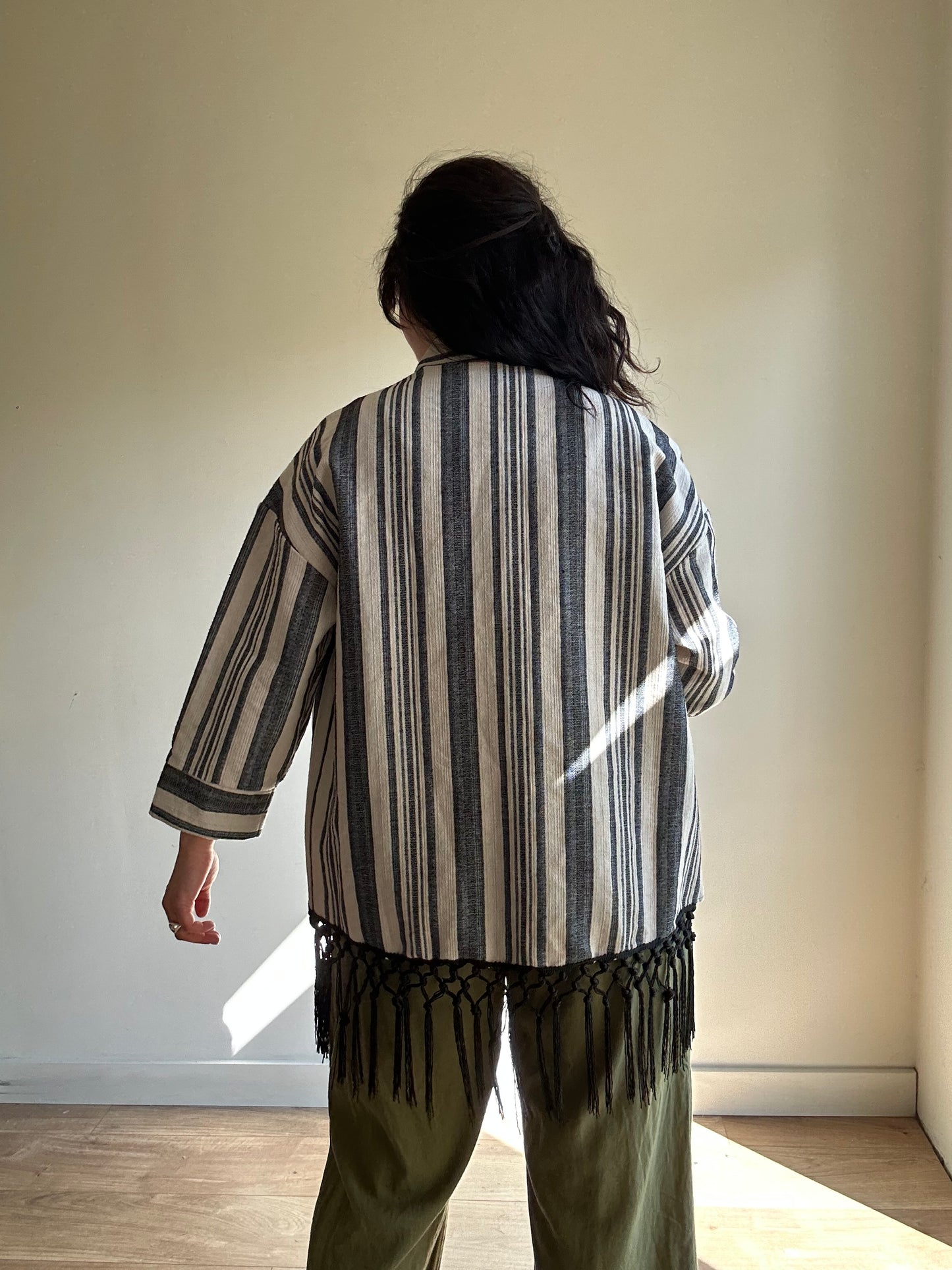 Zara Cotton Stripe Tassel Jacket, One Size