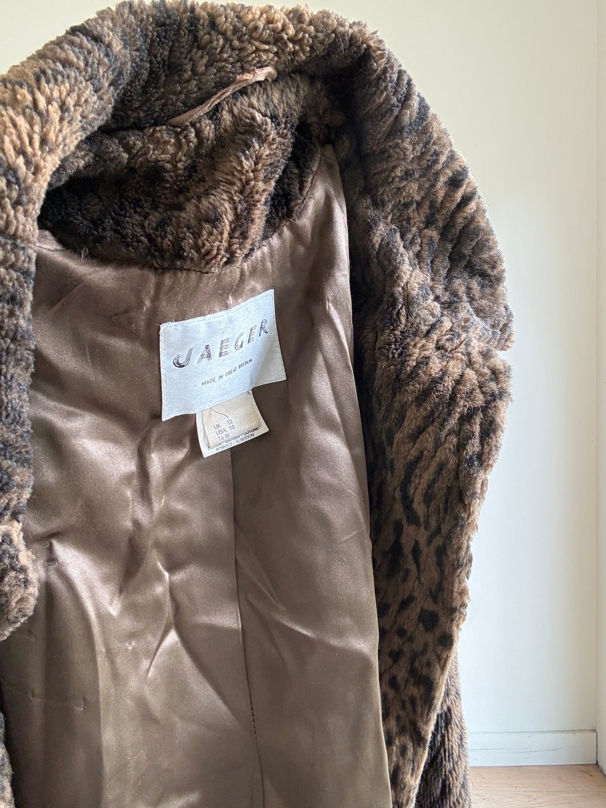 Vintage Jaeger Leopard Faux Fur Coat, M-L