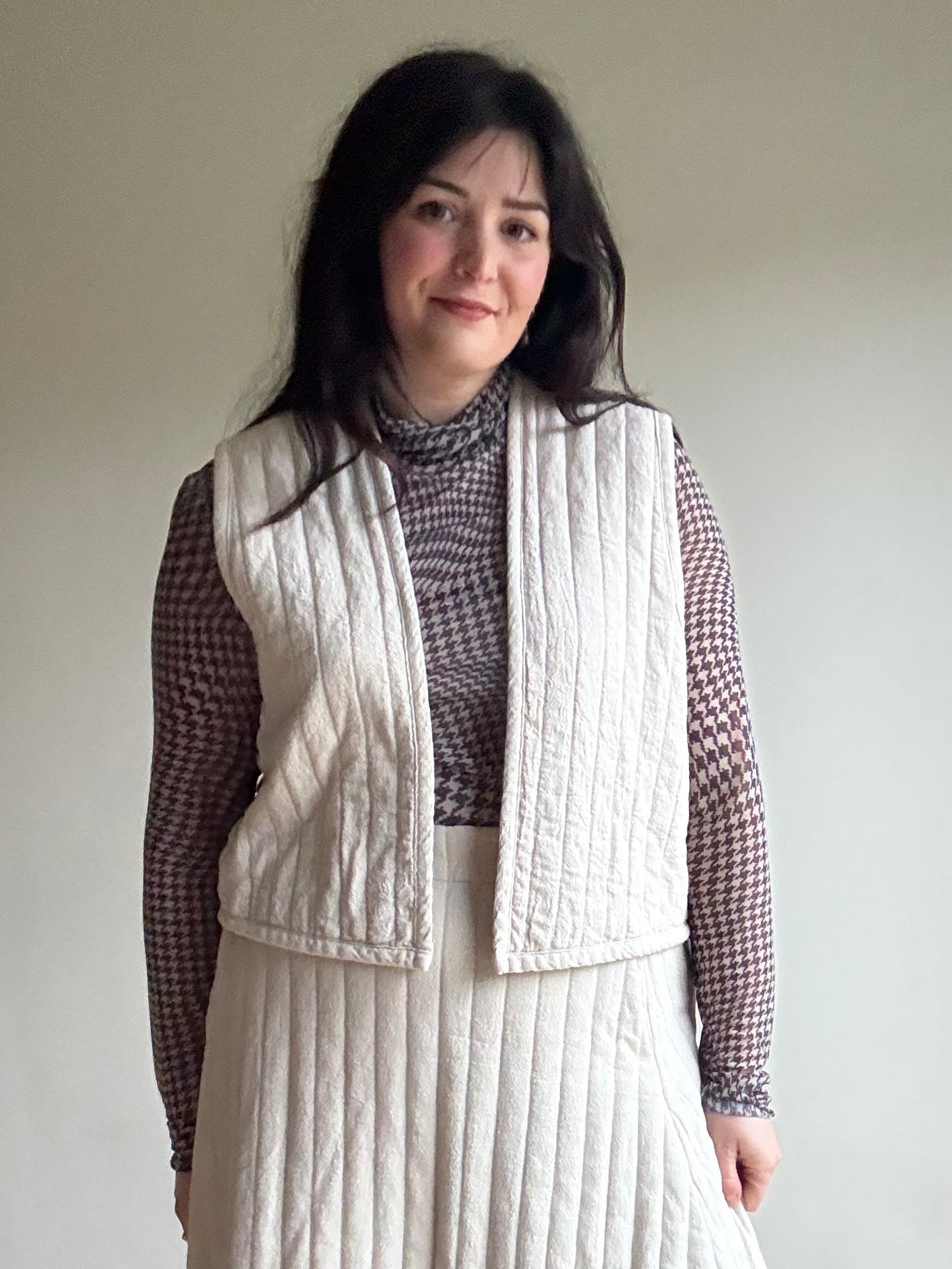 Black Crane Quilted Stripe Waistcoat Vest, XS/S