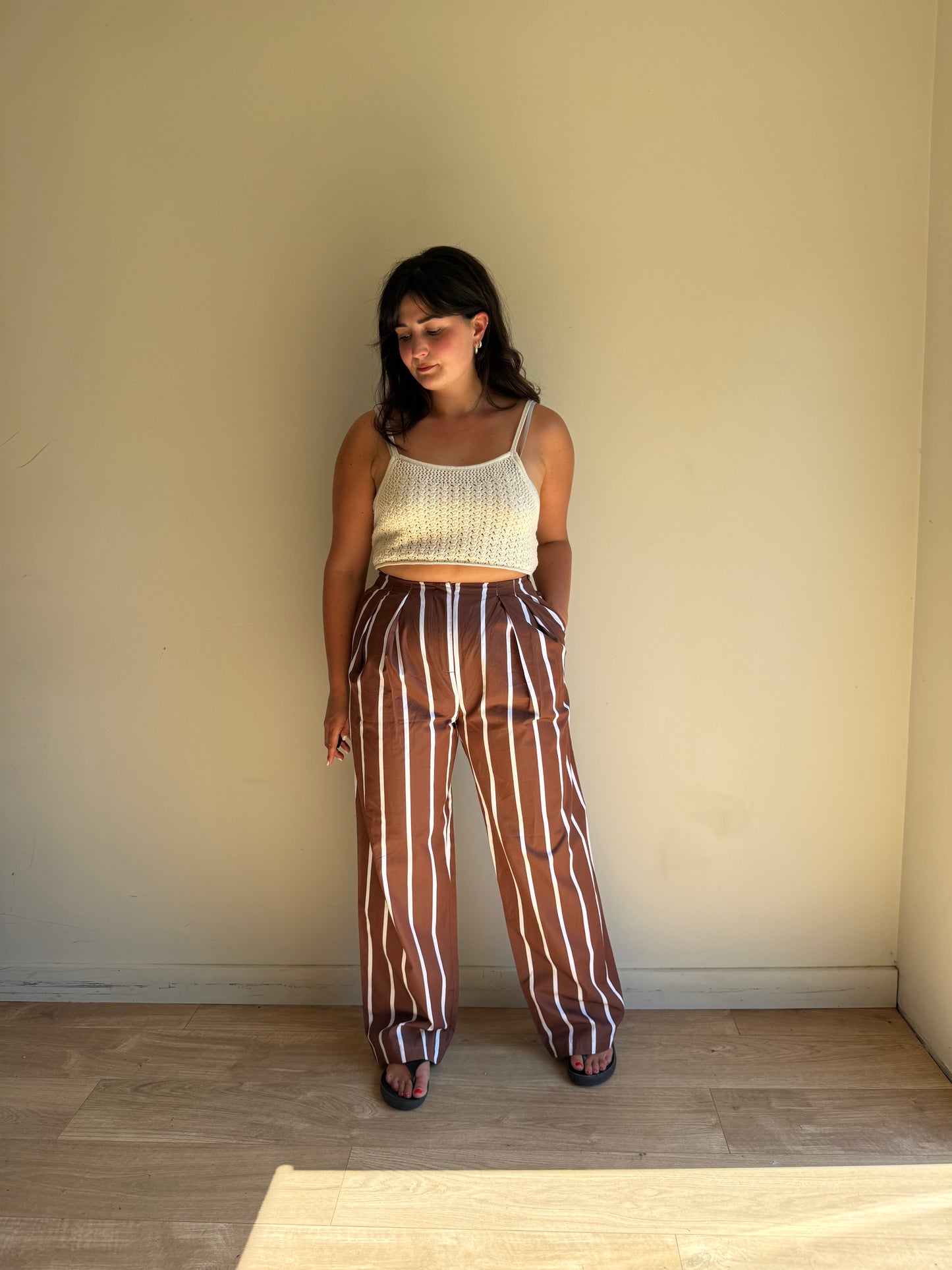 Mr Larkin Cotton Stripe Wide Leg Trousers, L