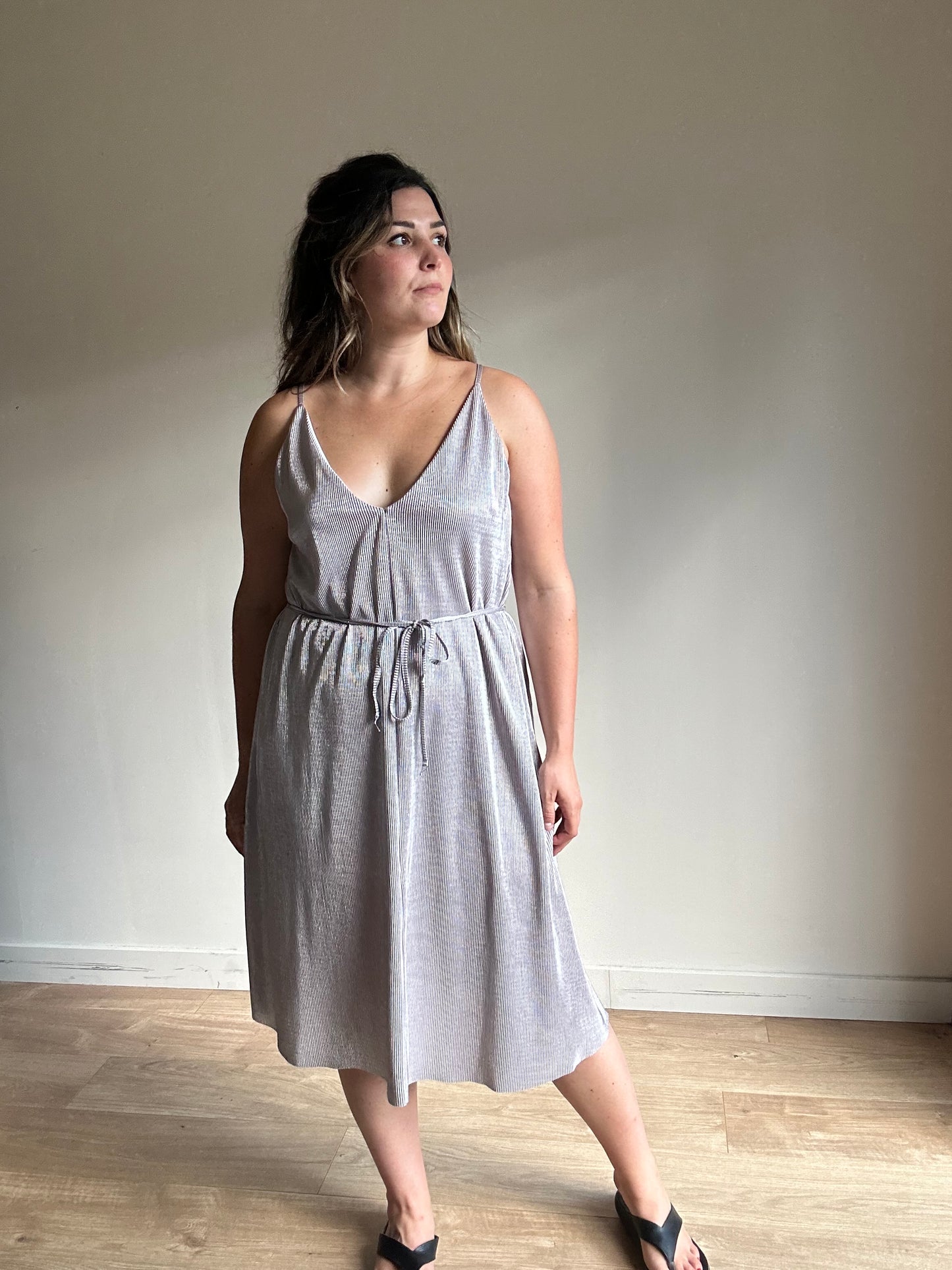 Topshop Silver Plisse Strappy Dress - Size 12-14