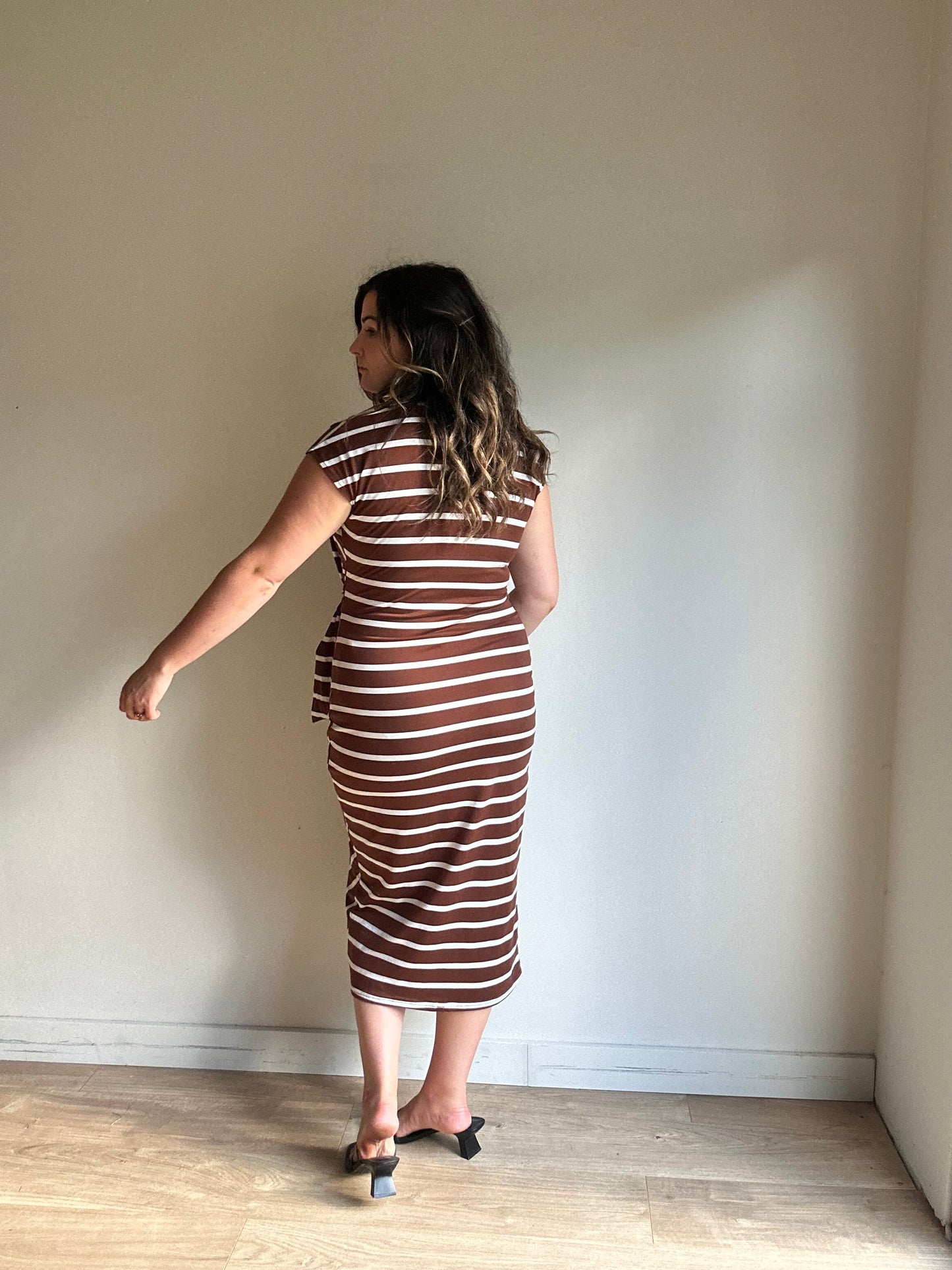 Brown Jersey Stripe Midi Dress, M