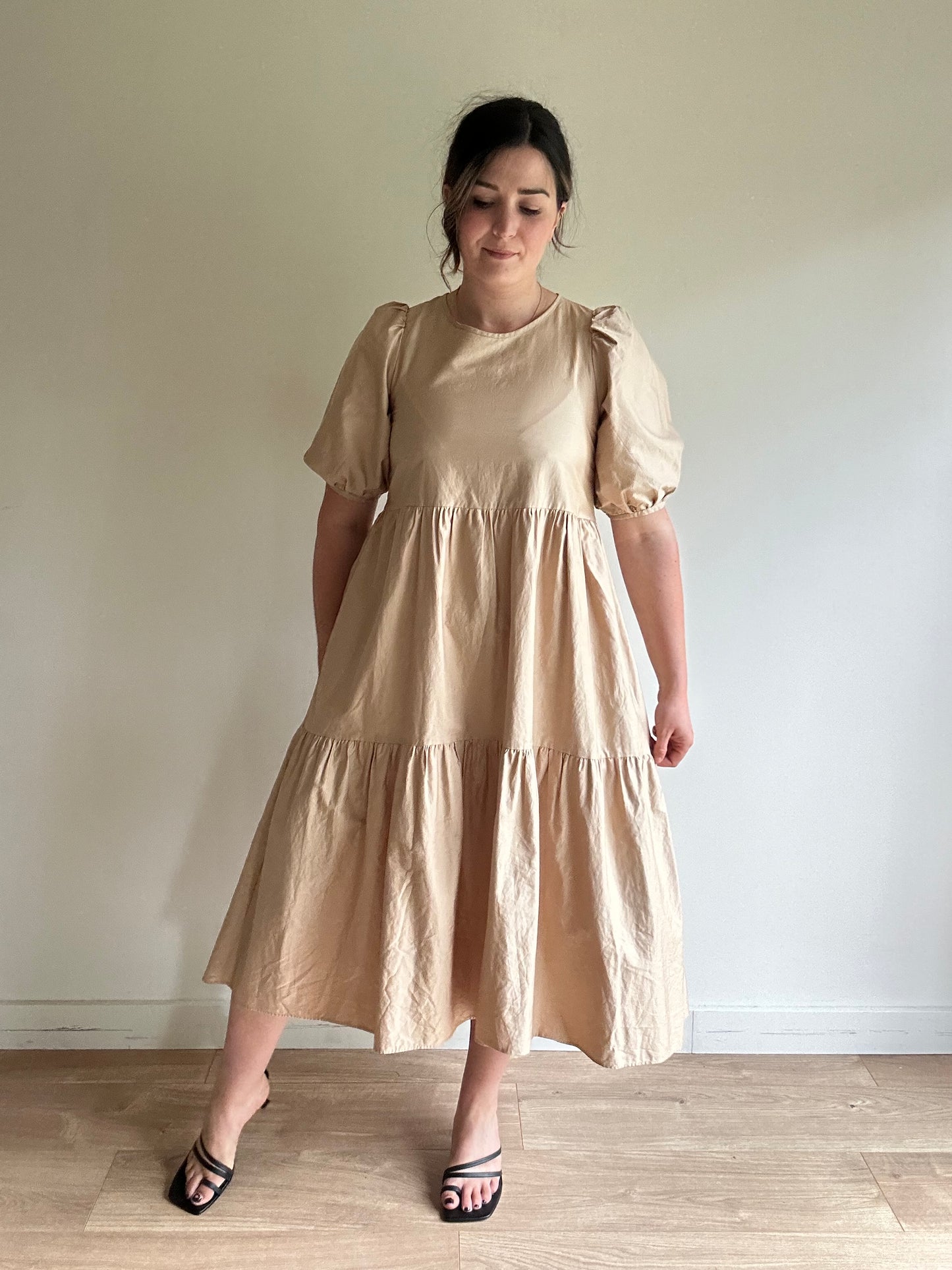 Tan Zara Cotton Tiered Dress, M