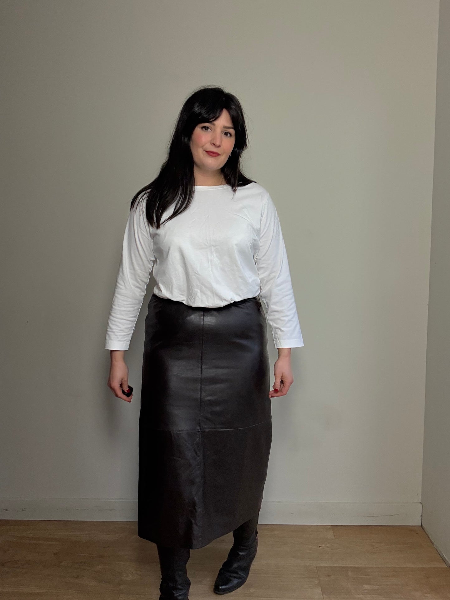 Brown Vintage Wallace Sacks Leather Skirt, 12-14