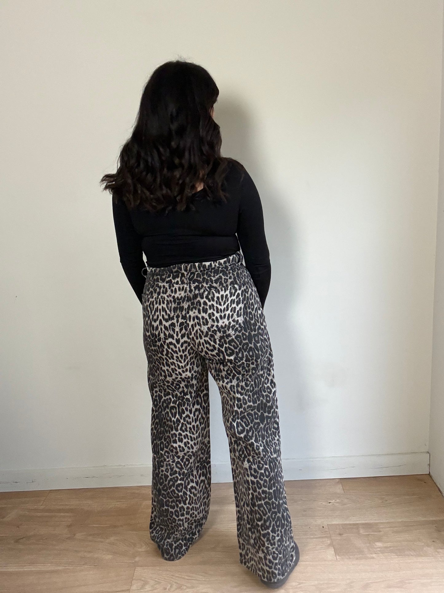 Leopard Print Wide Leg Jeans, 14