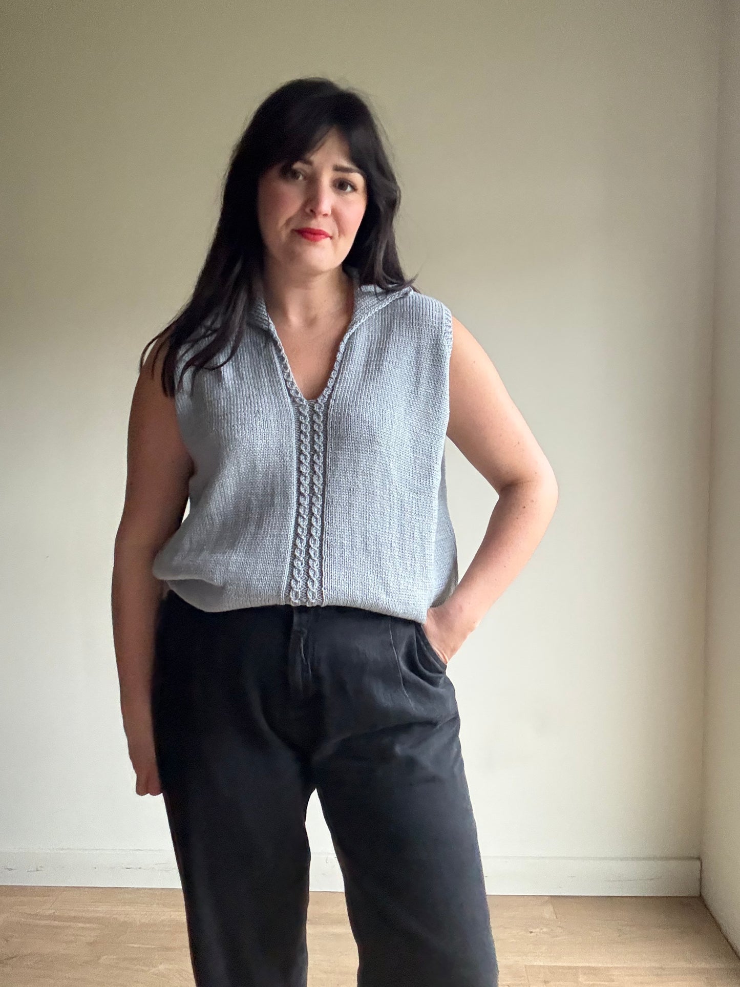 Handknit Collared Vest Tank, XL