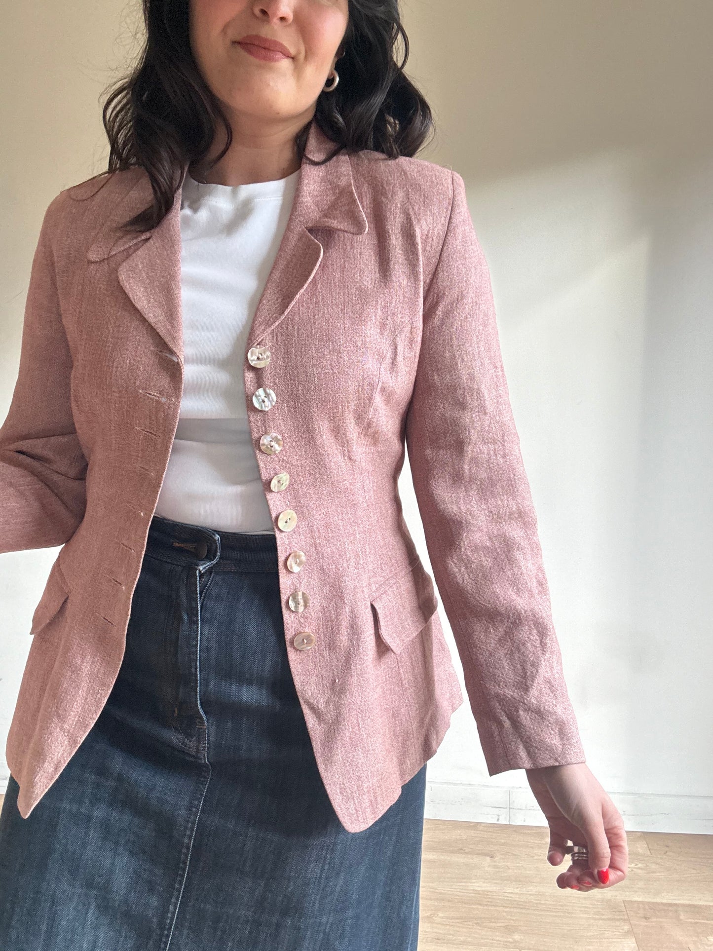 Vintage Principles Linen Statement Button Blazer, 10