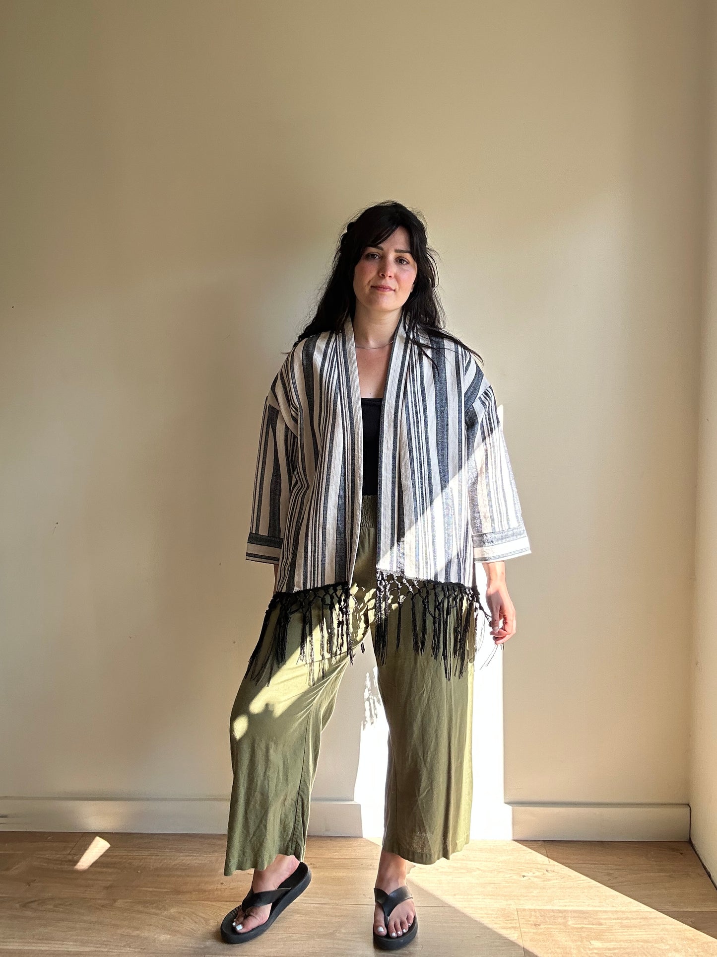 Zara Cotton Stripe Tassel Jacket, One Size