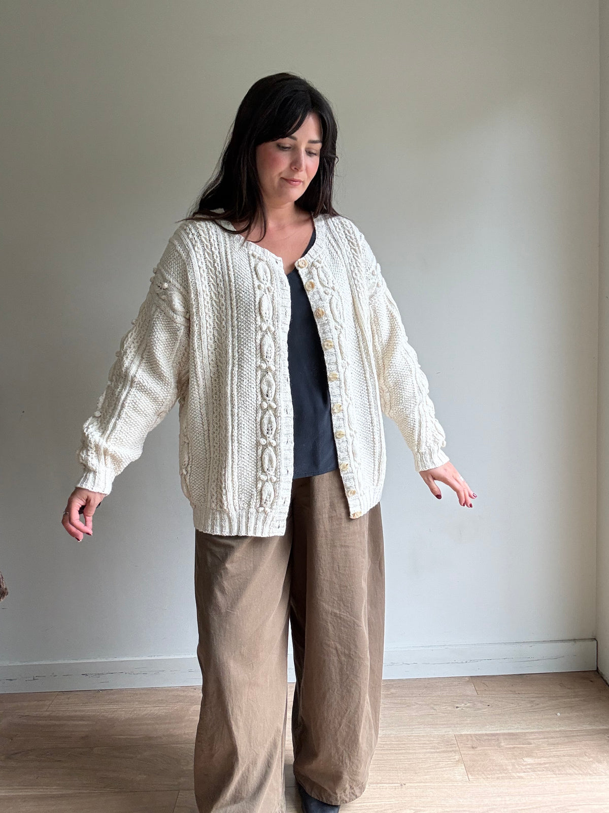Chunky Hand knit Grandad Cardigan, XL