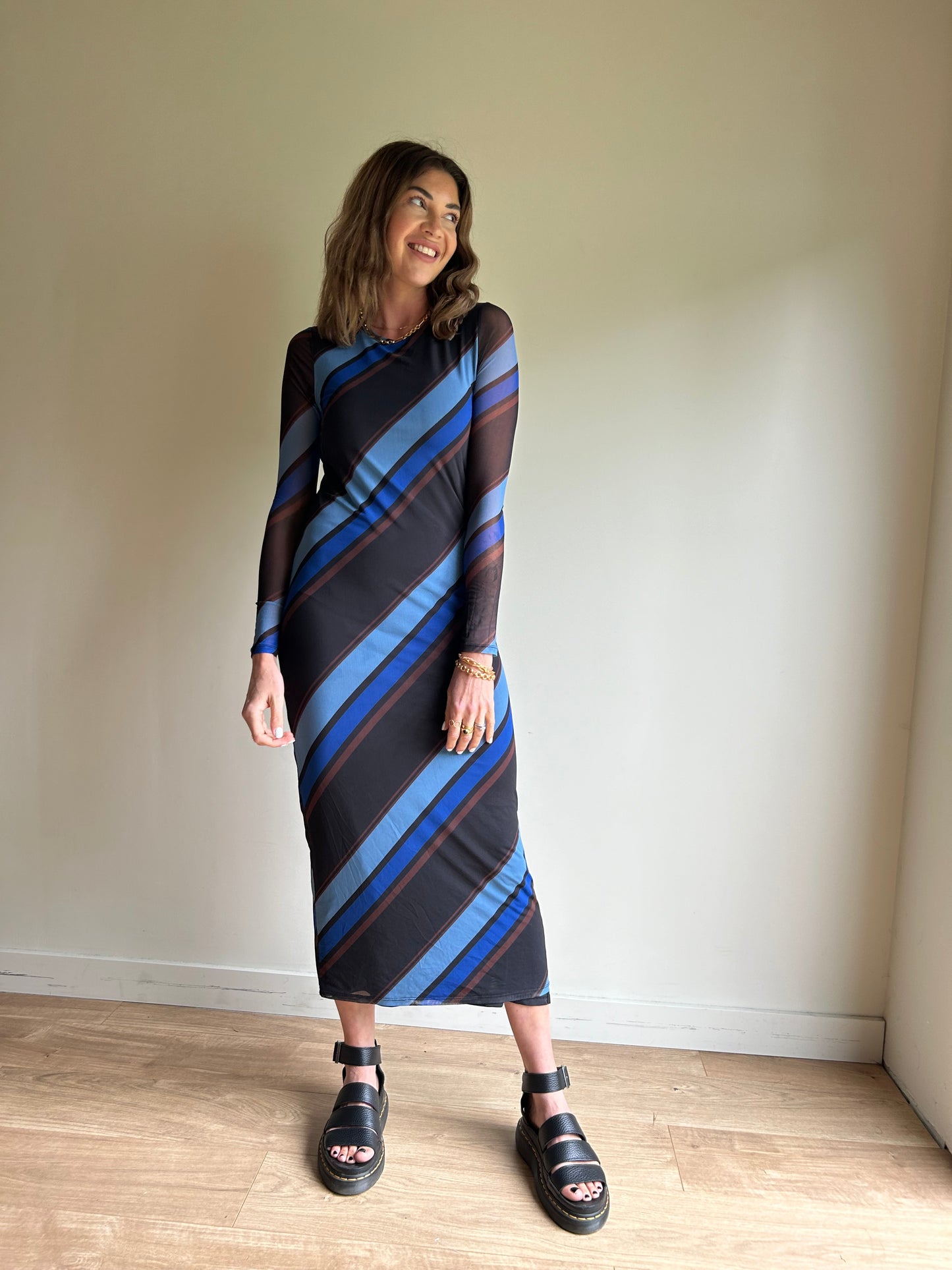 Stripe H&M Mesh Maxi Dress, XS