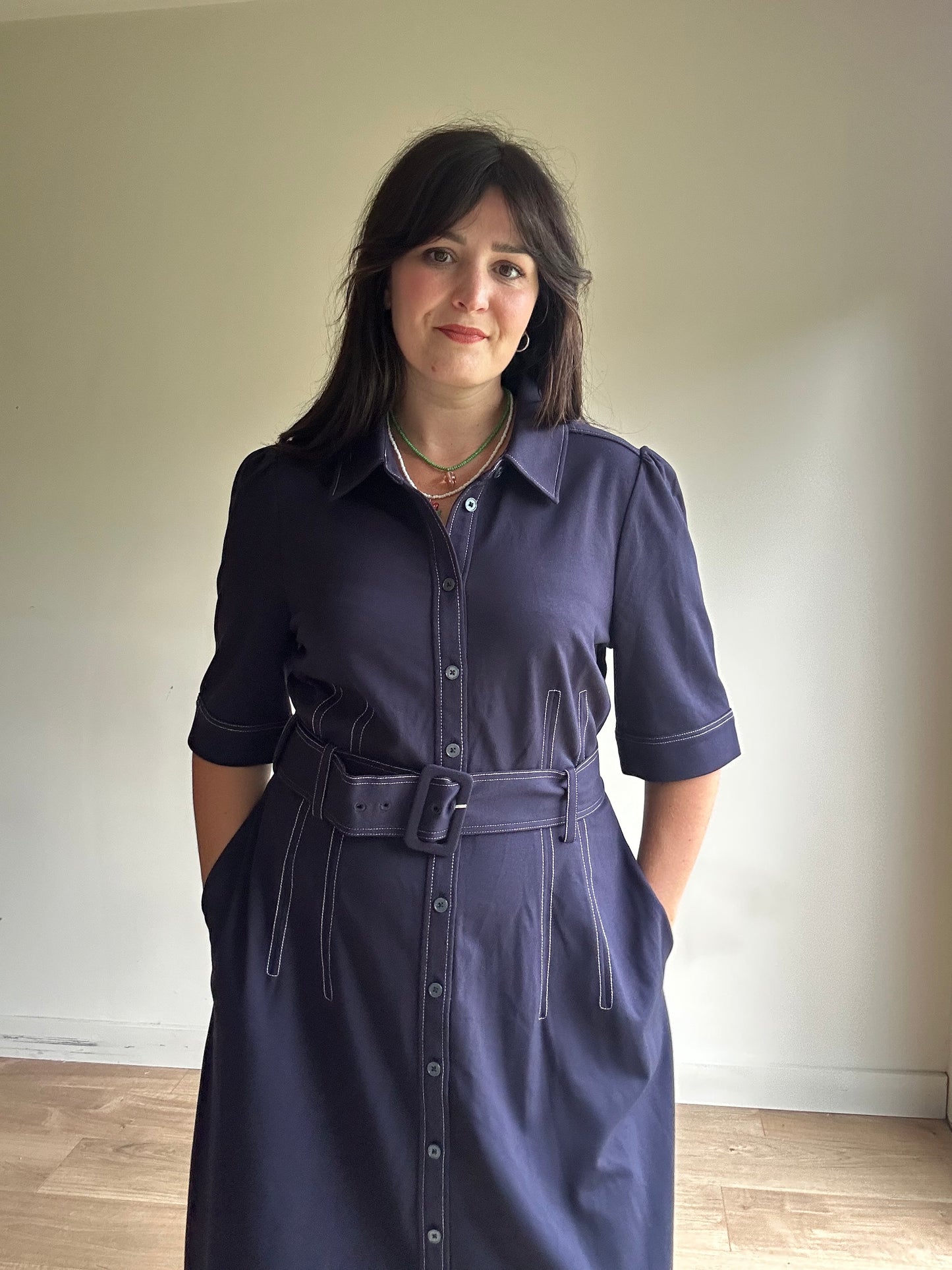 Boden NEW Contrast Stitch Belted Dress, 18R