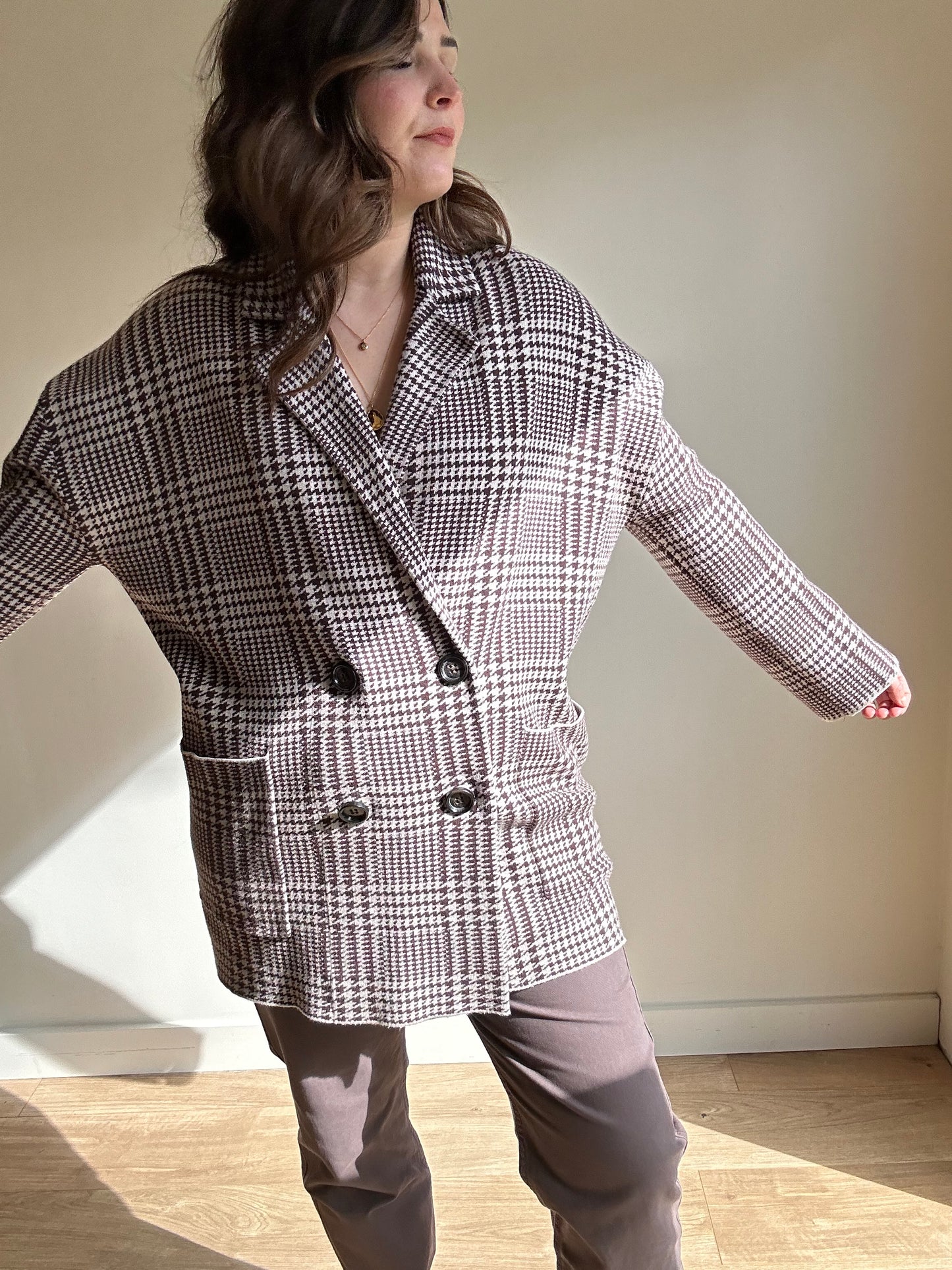 Zara Houndstooth Check Jacket - Size L