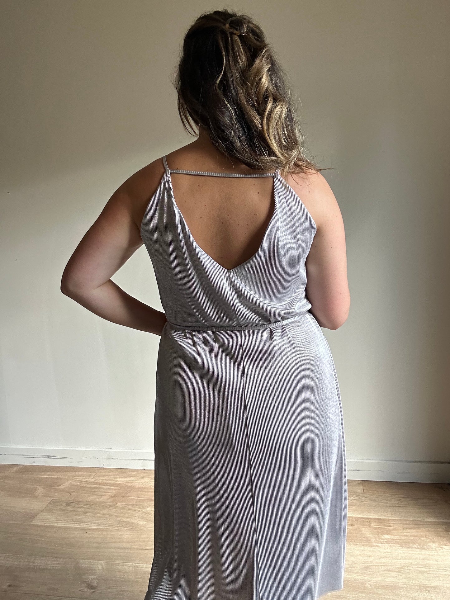 Topshop Silver Plisse Strappy Dress - Size 12-14