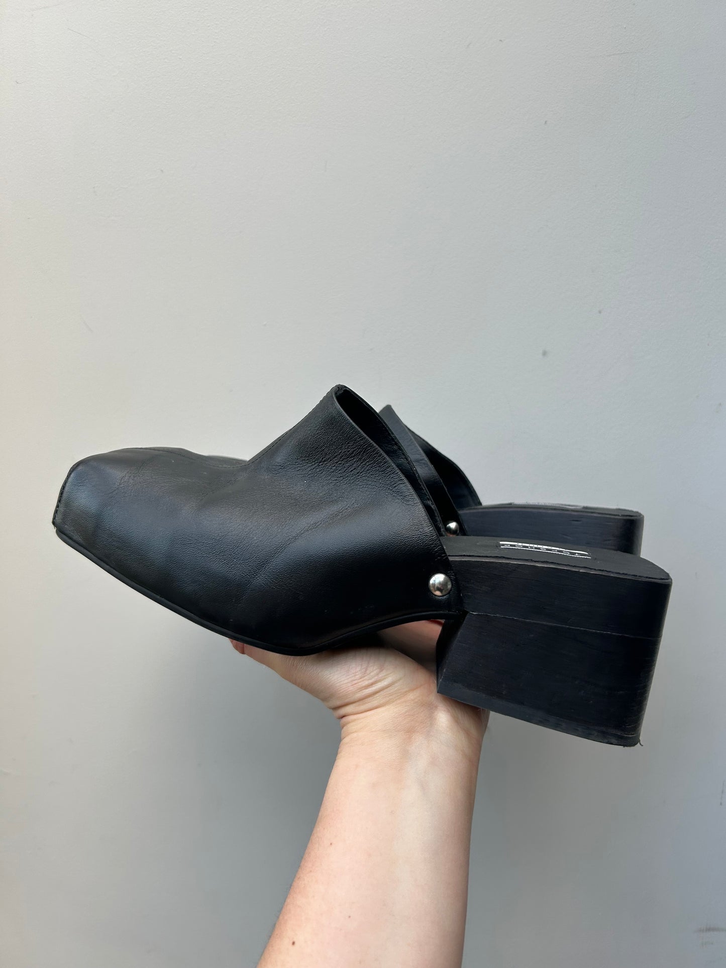 Topshop Boutique Leather Square Toe Clogs, 42