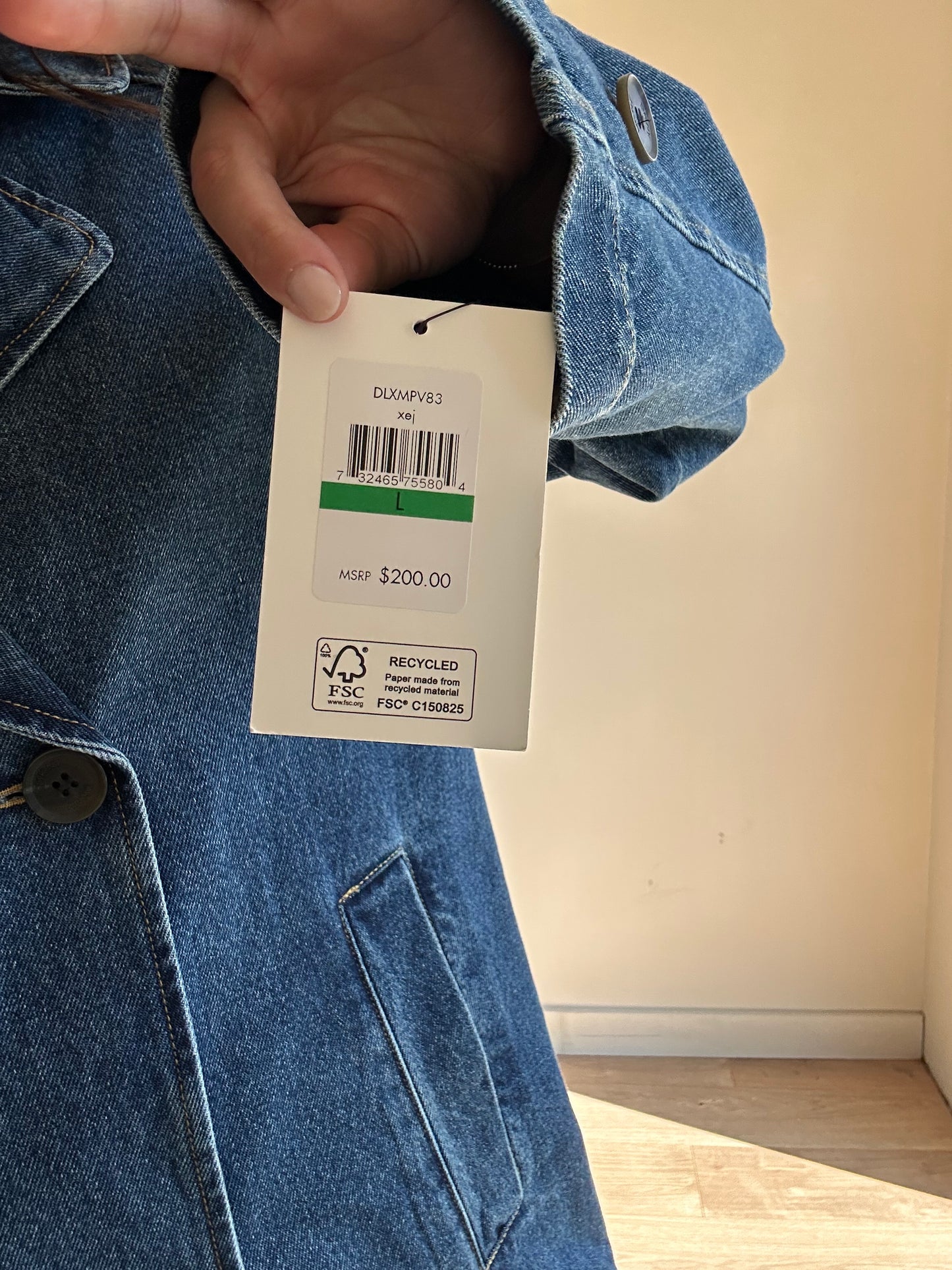 DKNY NEW Collared Denim Jacket, L