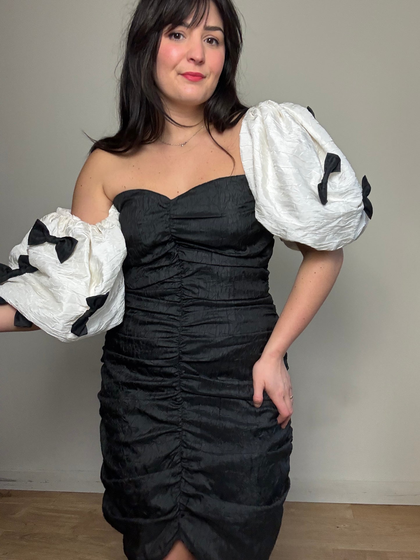 Vintage Jaqui Designs Bow Puff Sleeve Cocktail Dress, 12-14