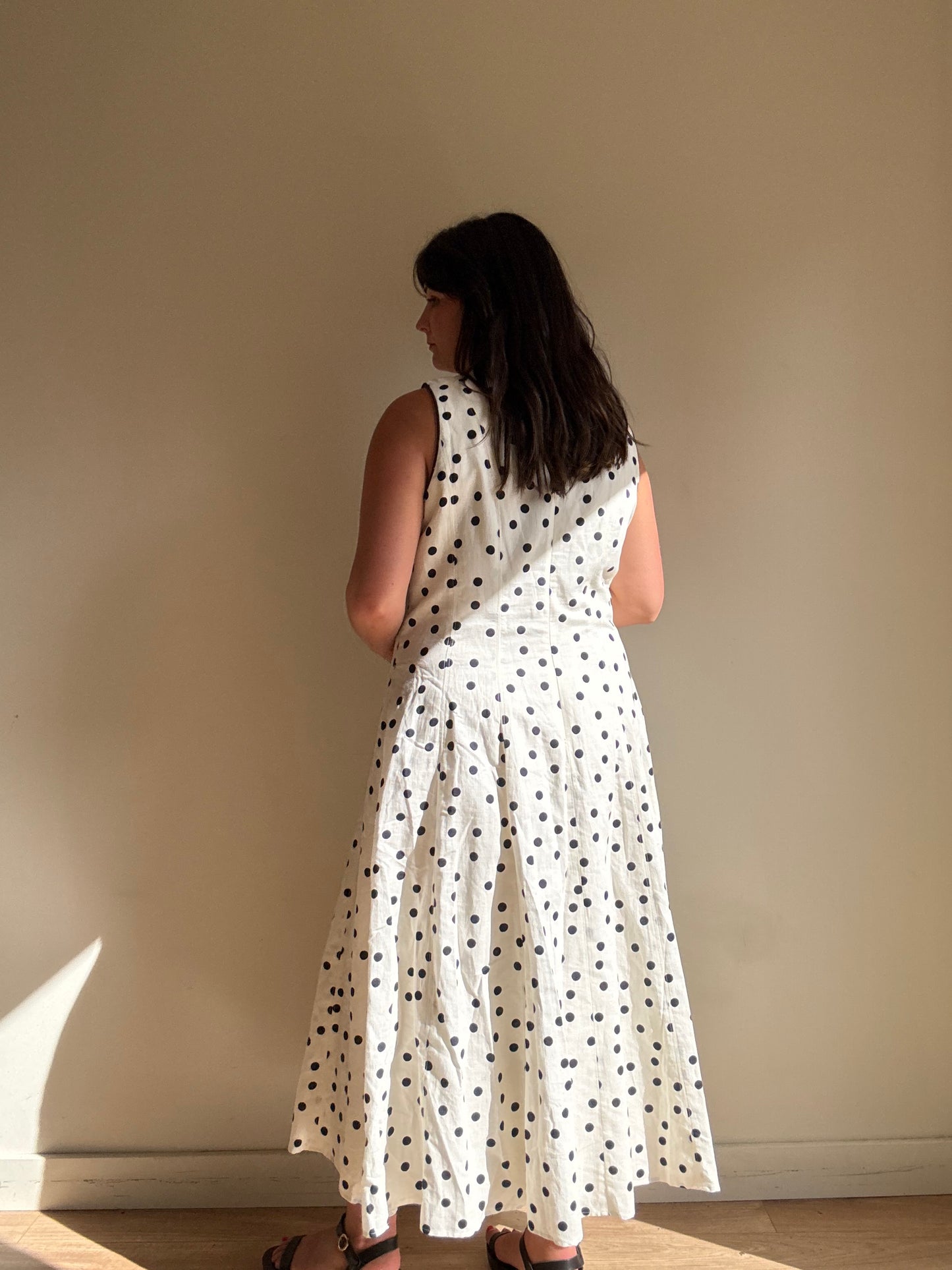 NEW Boden Linen & Cotton Polka Dot Dress, 16R