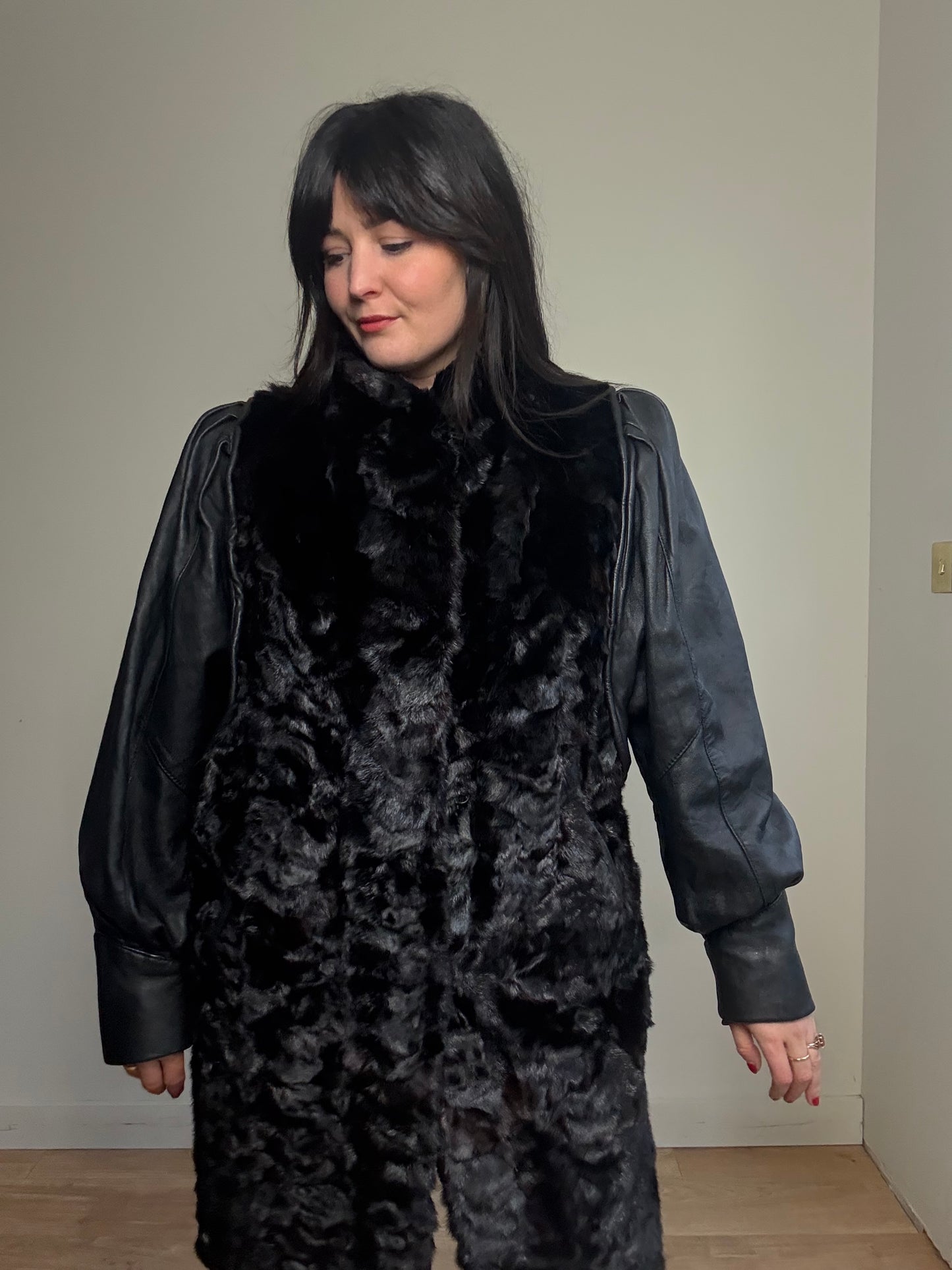 Vintage Fur & Leather Coat, L-XL