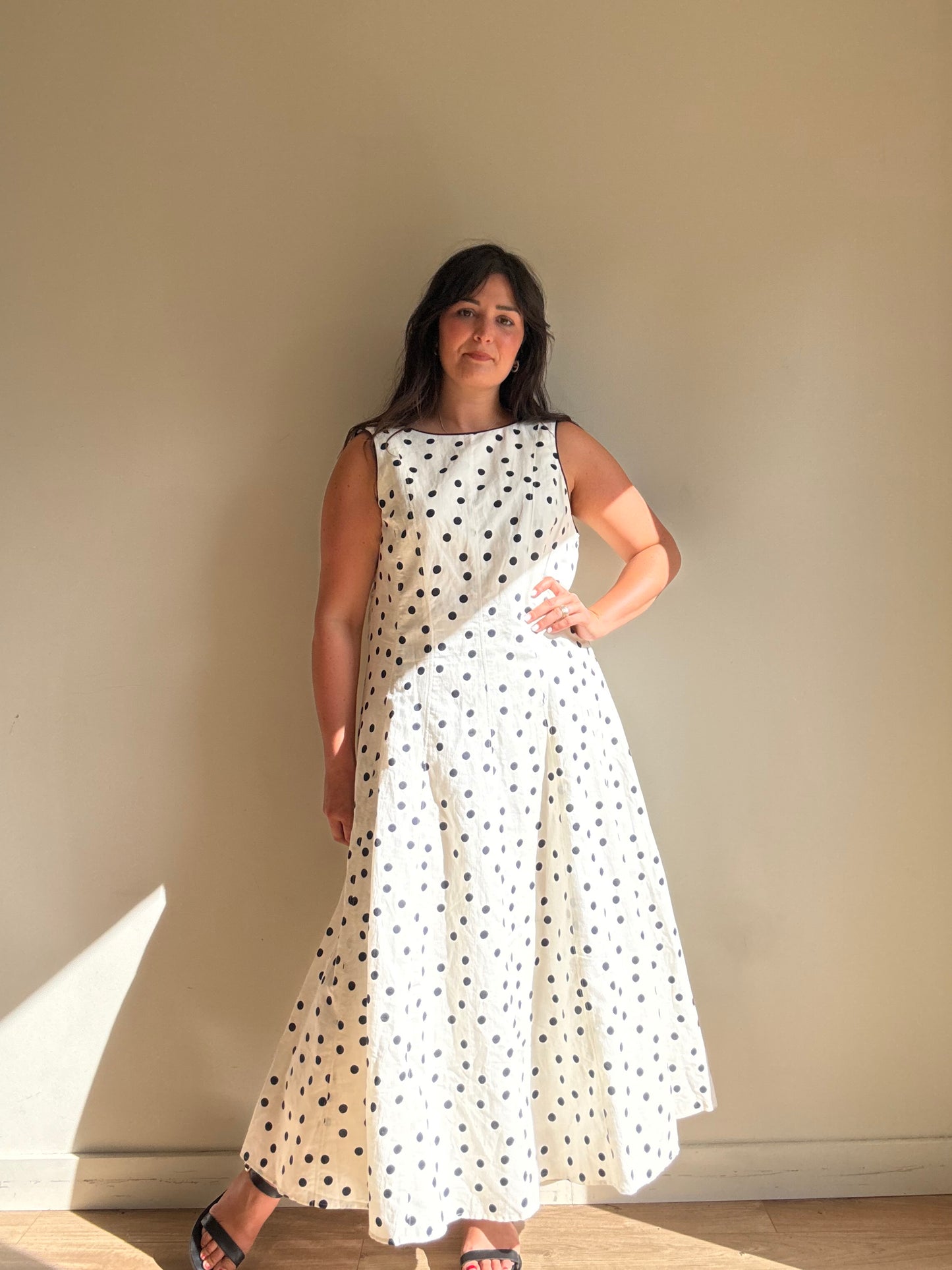 NEW Boden Linen & Cotton Polka Dot Dress, 16R