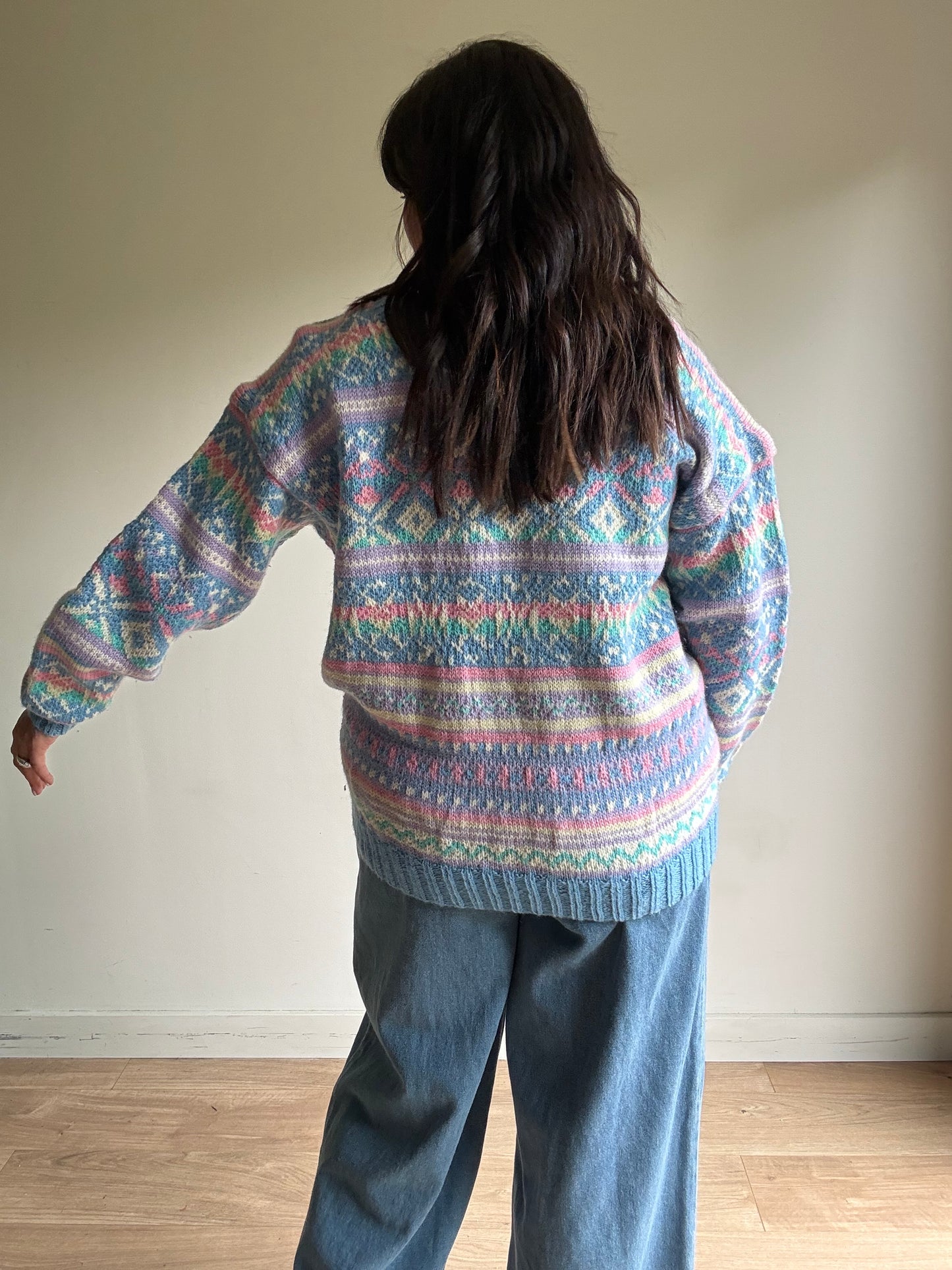 Pastel Handknit Chunky Patterned Jumped, XL