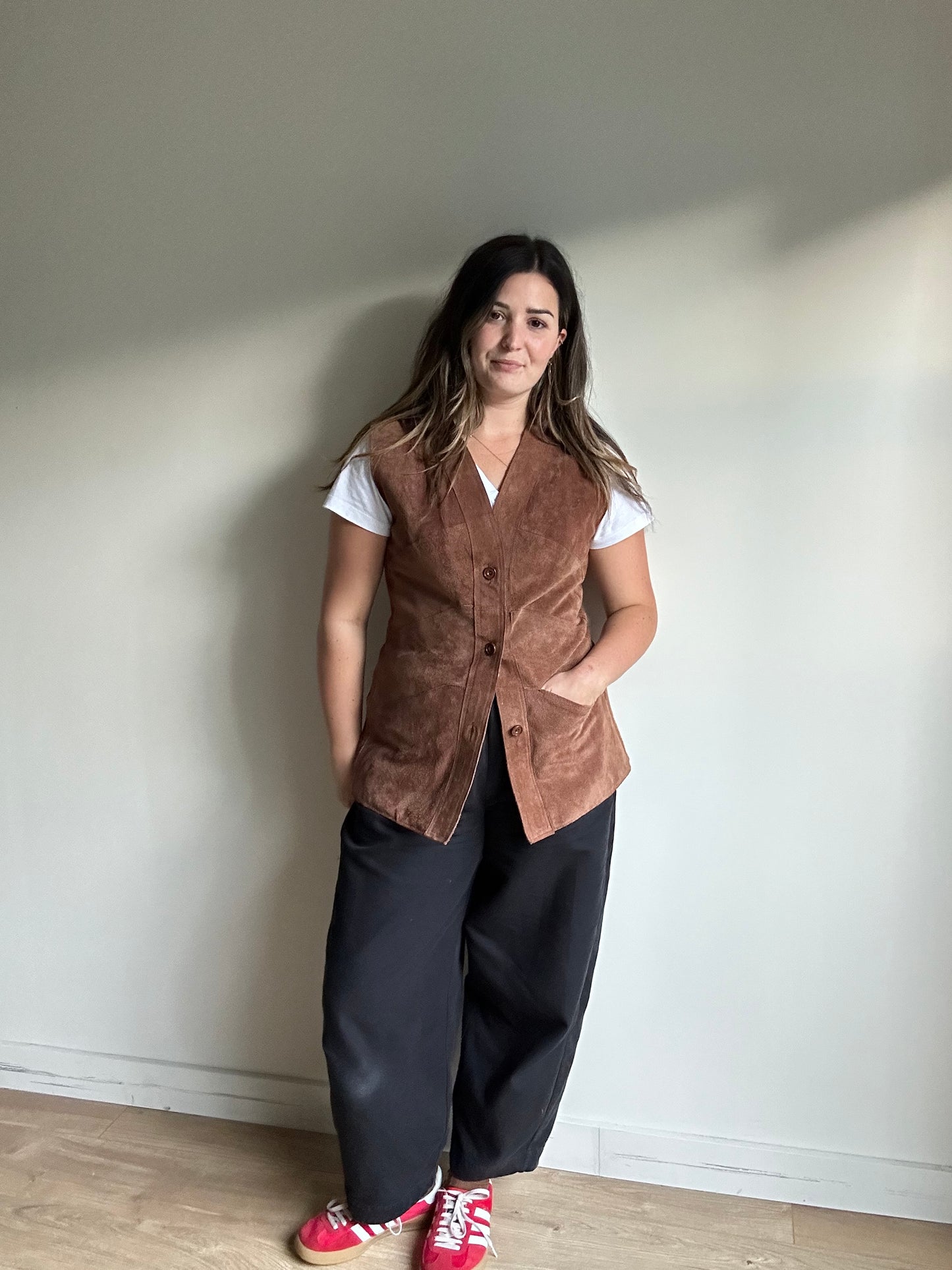 Brown Vintage Genuine Suede Waistcoat, M-L