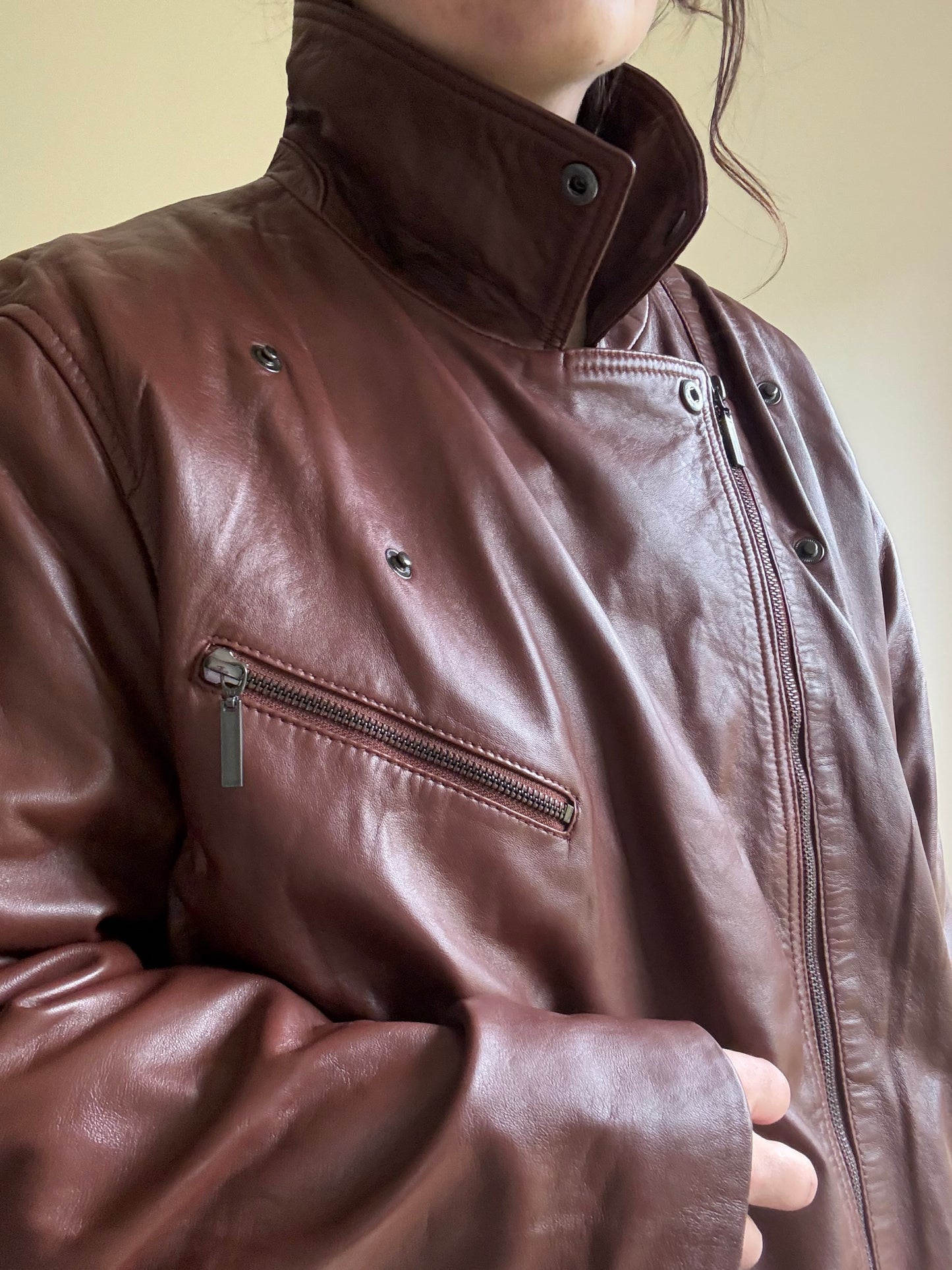 Genuine Leather Biker Bomber Jacket, XL