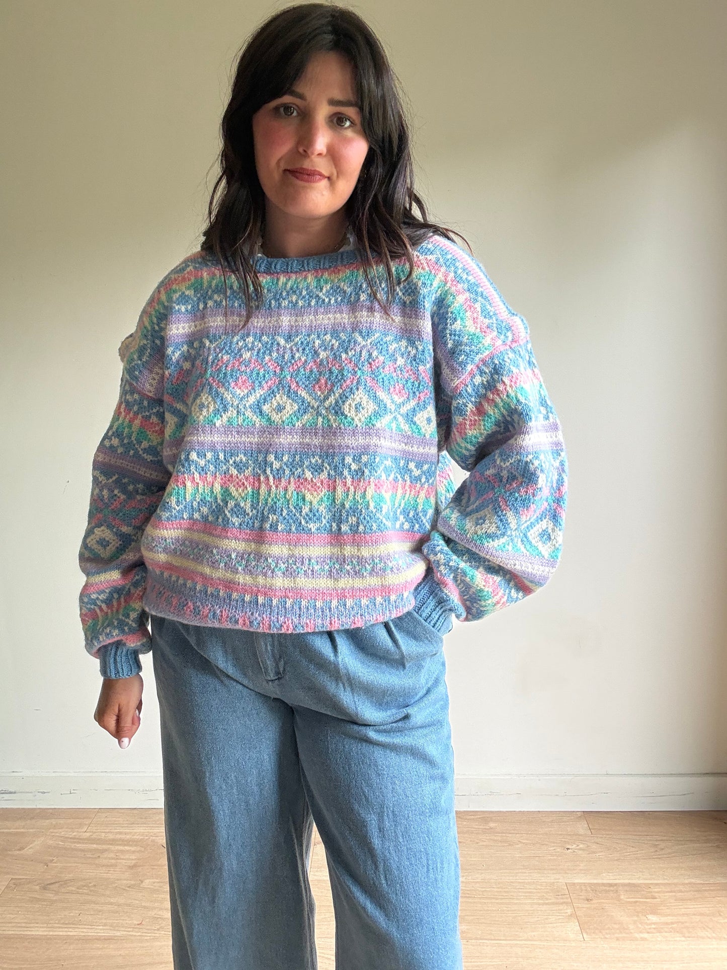 Pastel Handknit Chunky Patterned Jumped, XL