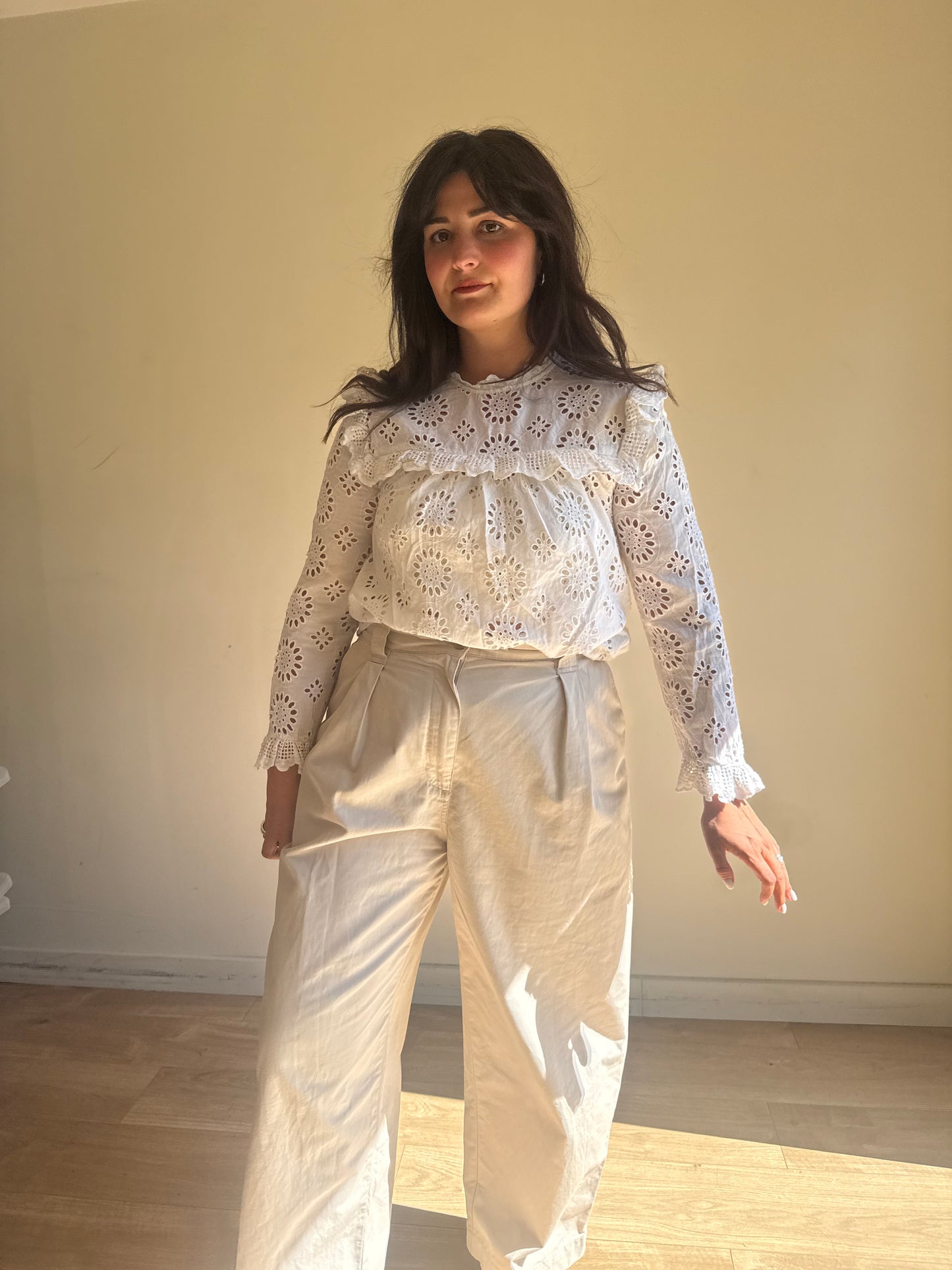 White Zara Cut Out Embroidered Top, M