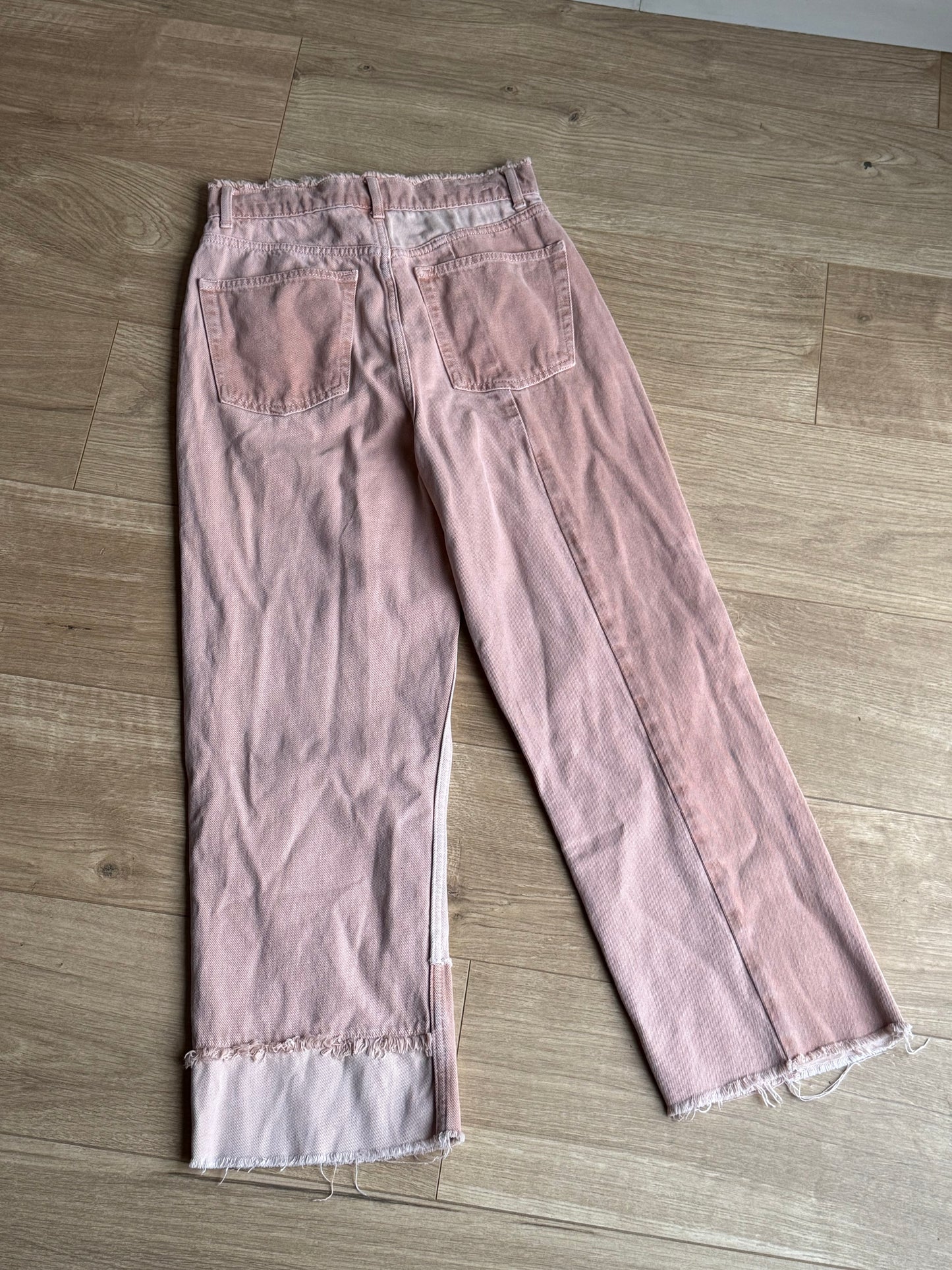 Pink Topshop Frayed Patch Barrell Leg Jeans, 28''