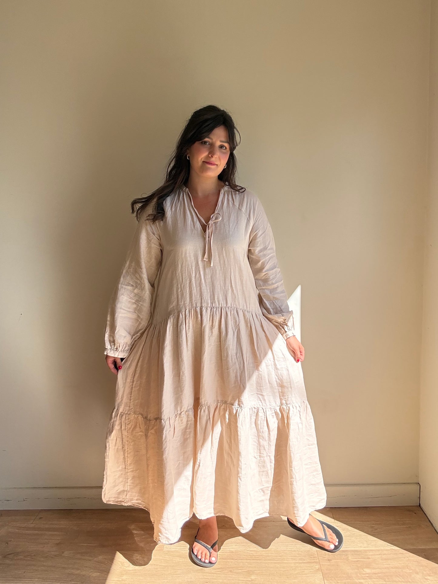 Blush Arket Linen Tiered Floaty Dress, S/M