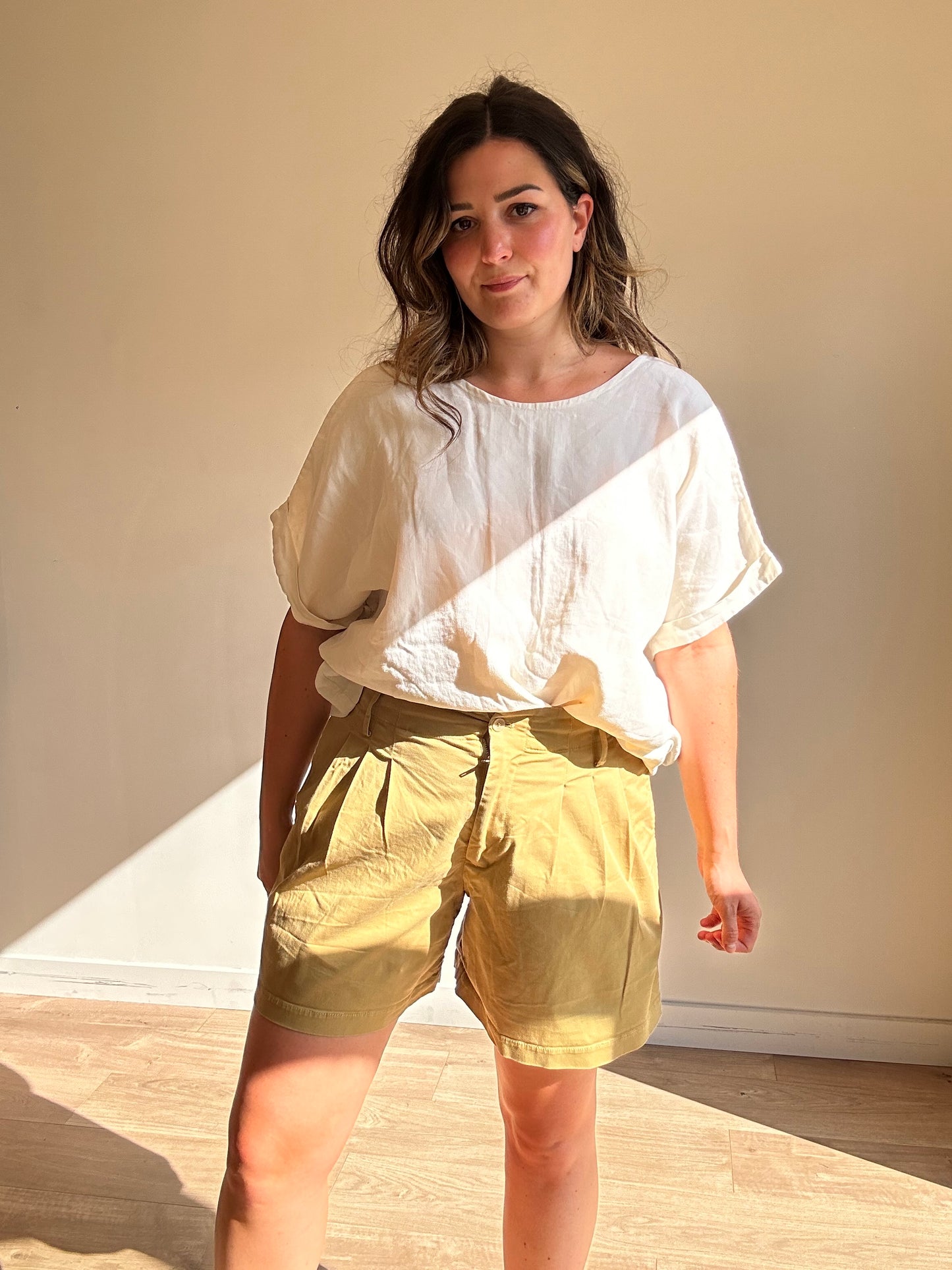 Tan YMC High Waisted Cotton Shorts, L