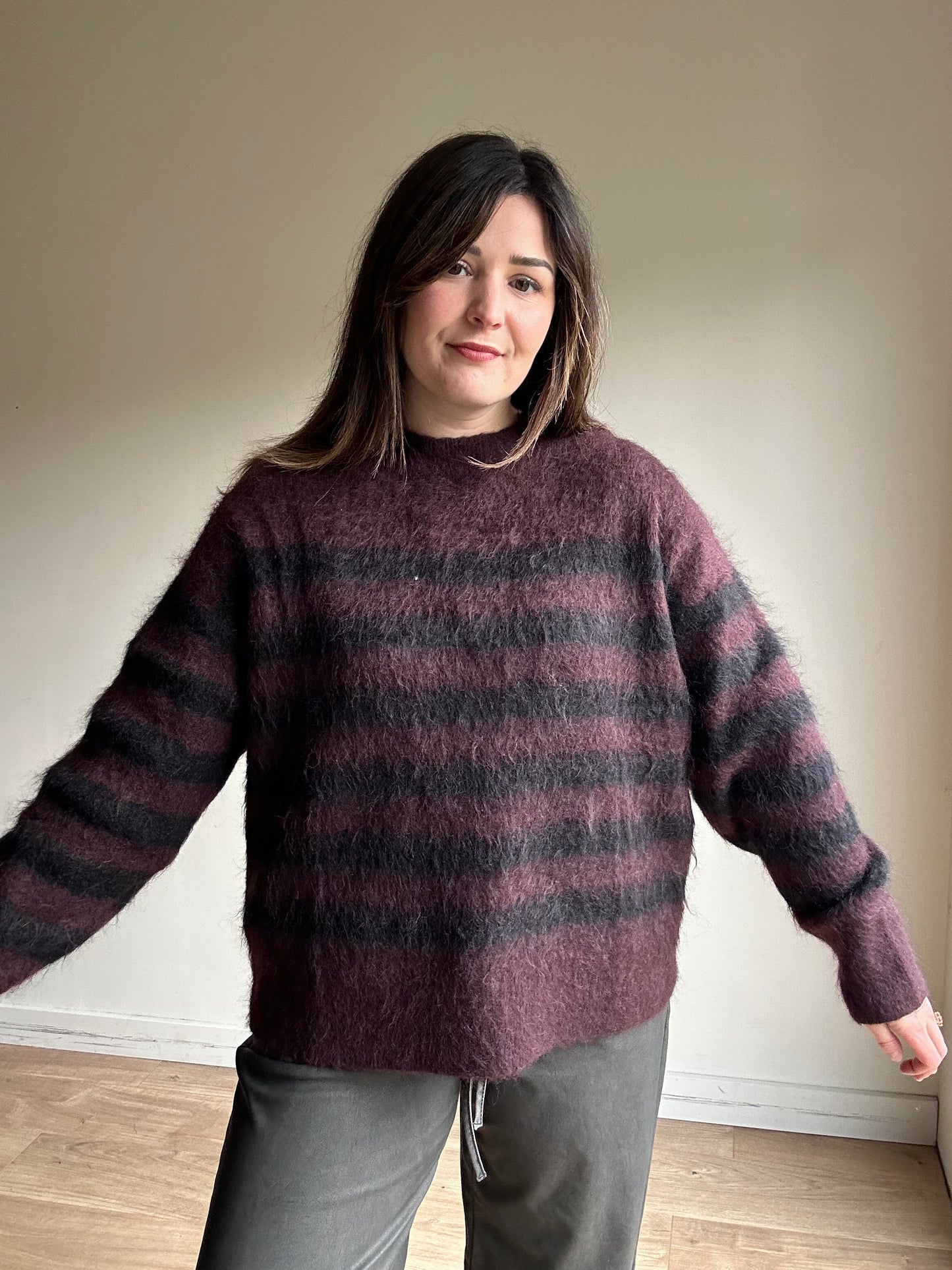 Cos NEW Mohair Merino Burgundy Stripe Jumper - S