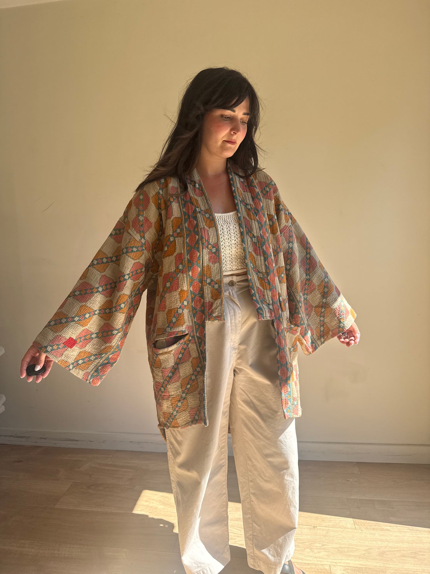 Kantha Cotton Kimono Shape Jacket, One Size