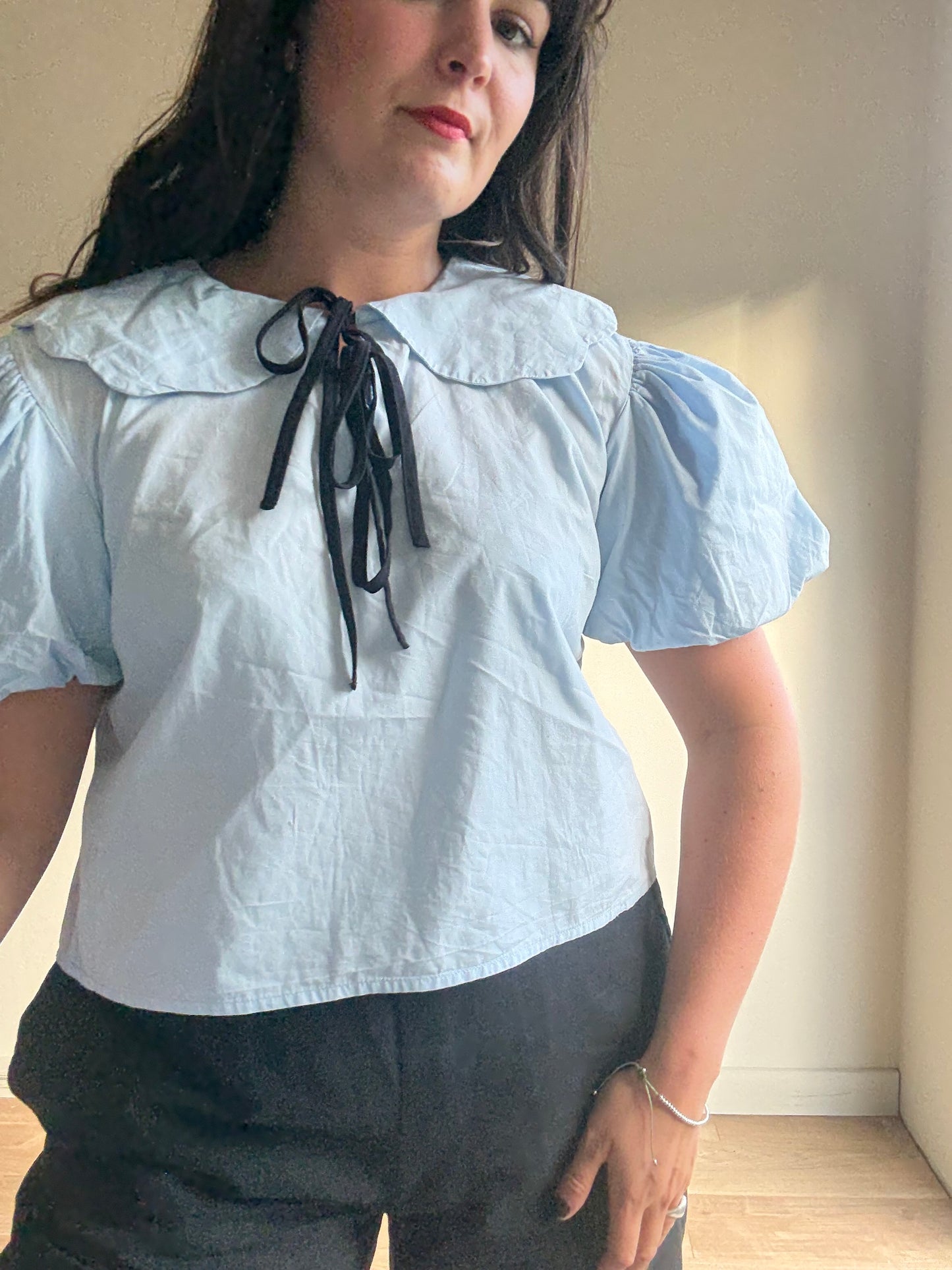 Wednesday's Girl Tie Up Collared Top, L