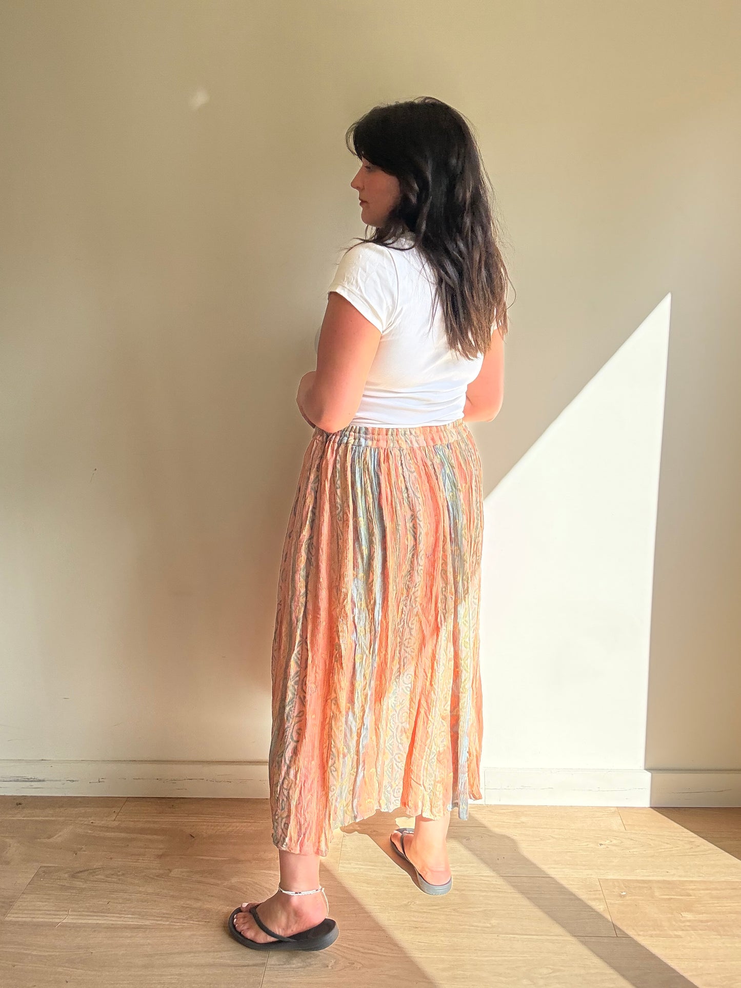 Vintage Orvis Printed Crinkle Skirt, XL