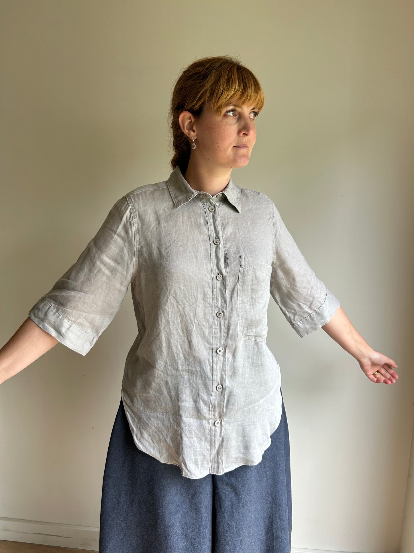 Zara Linen Grey Shirt - Size XS