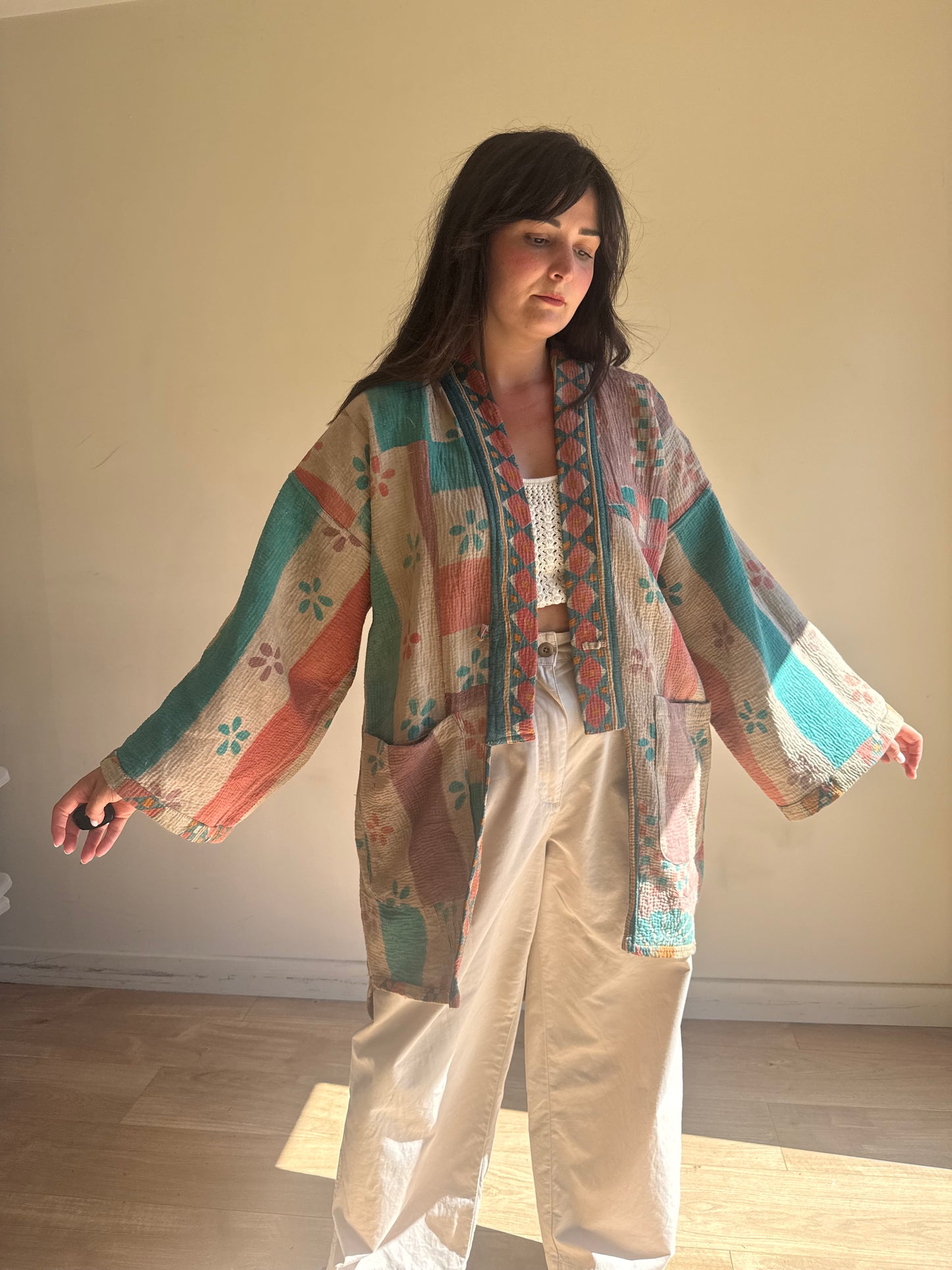 Kantha Cotton Kimono Shape Jacket, One Size