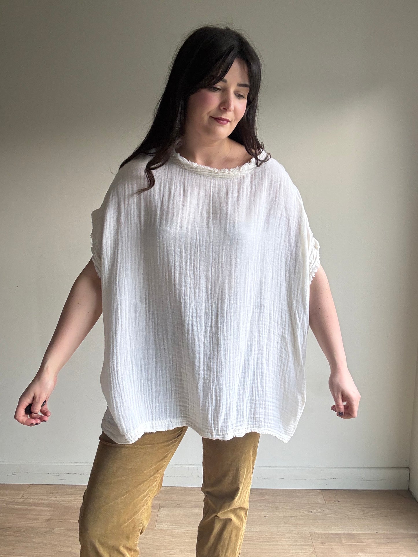 Black Crane Gauze Box Top, One Size